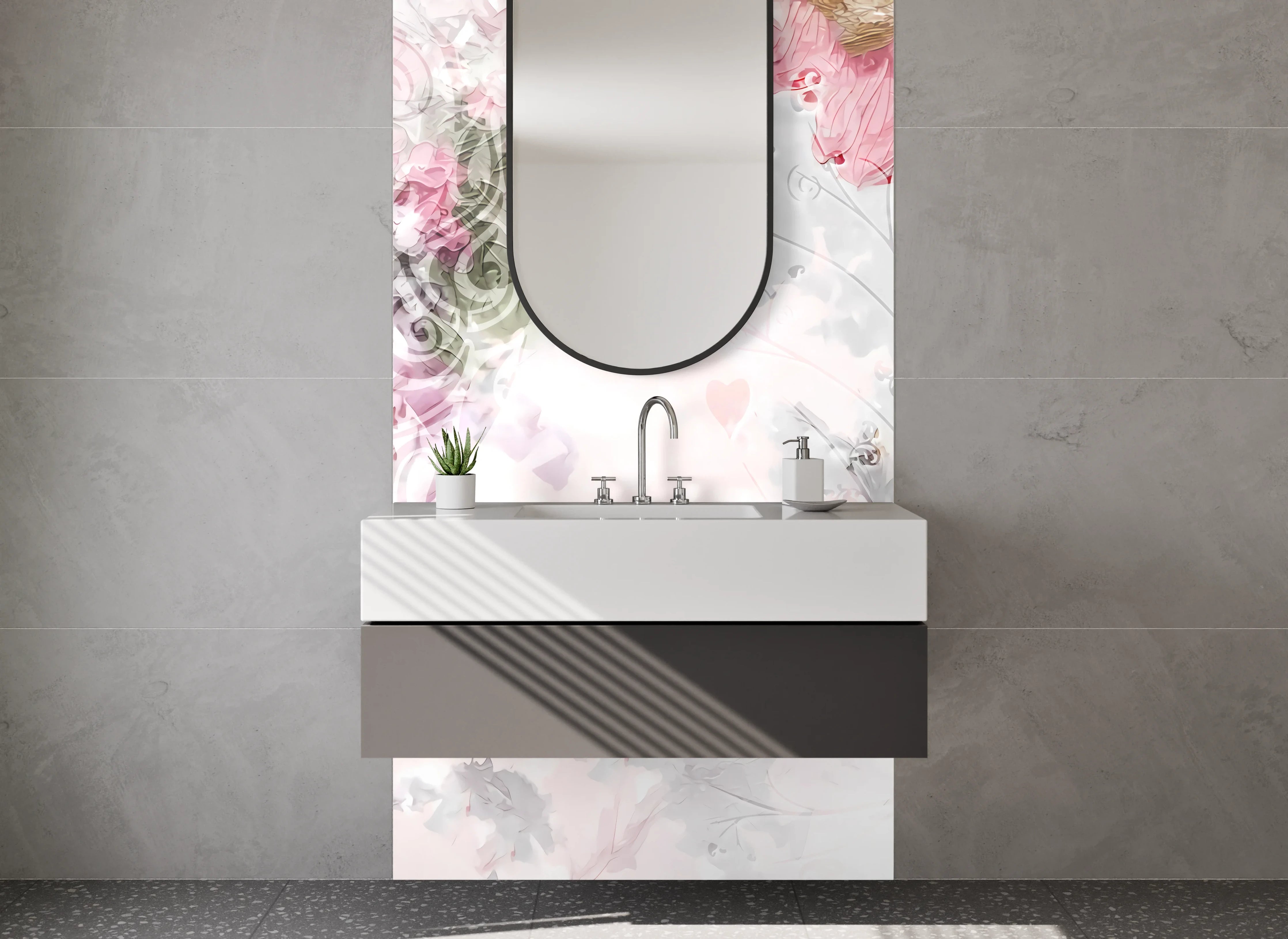 Waschbecken-Rückwand - Zarte Blumenmuster mit Pastellfarben