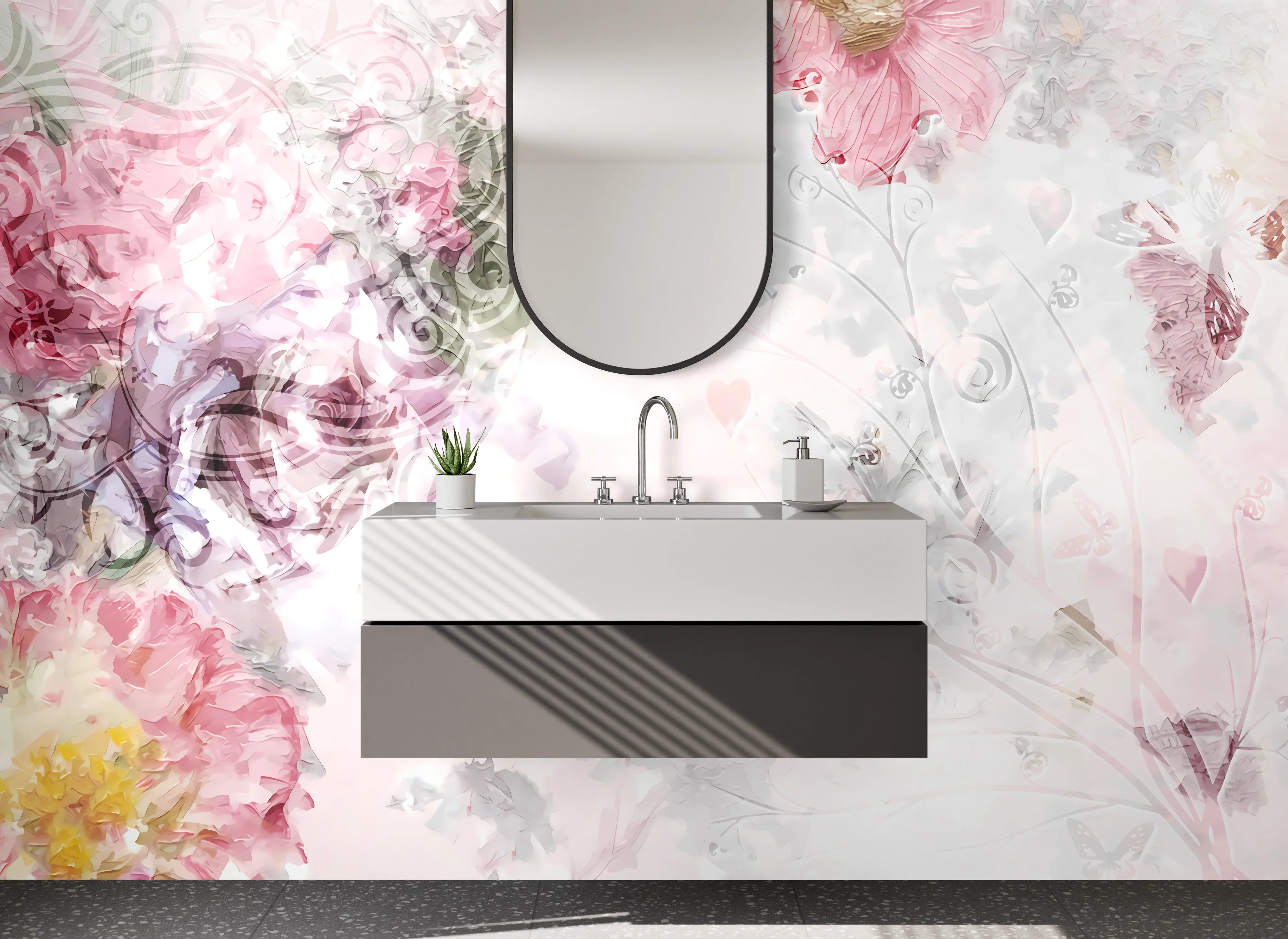 Waschbecken-Rückwand - Zarte Blumenmuster mit Pastellfarben