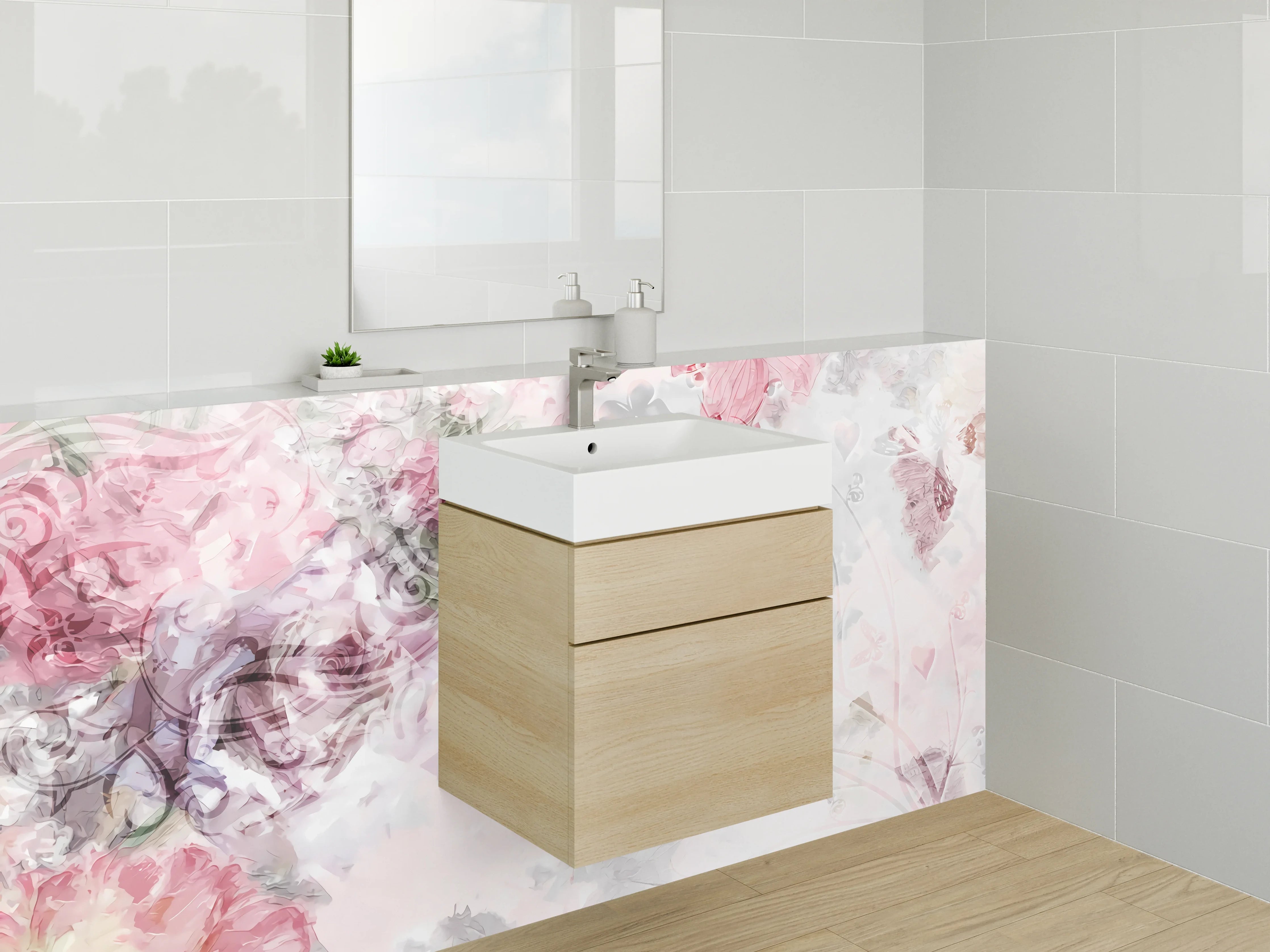 Waschbecken-Rückwand - Zarte Blumenmuster mit Pastellfarben