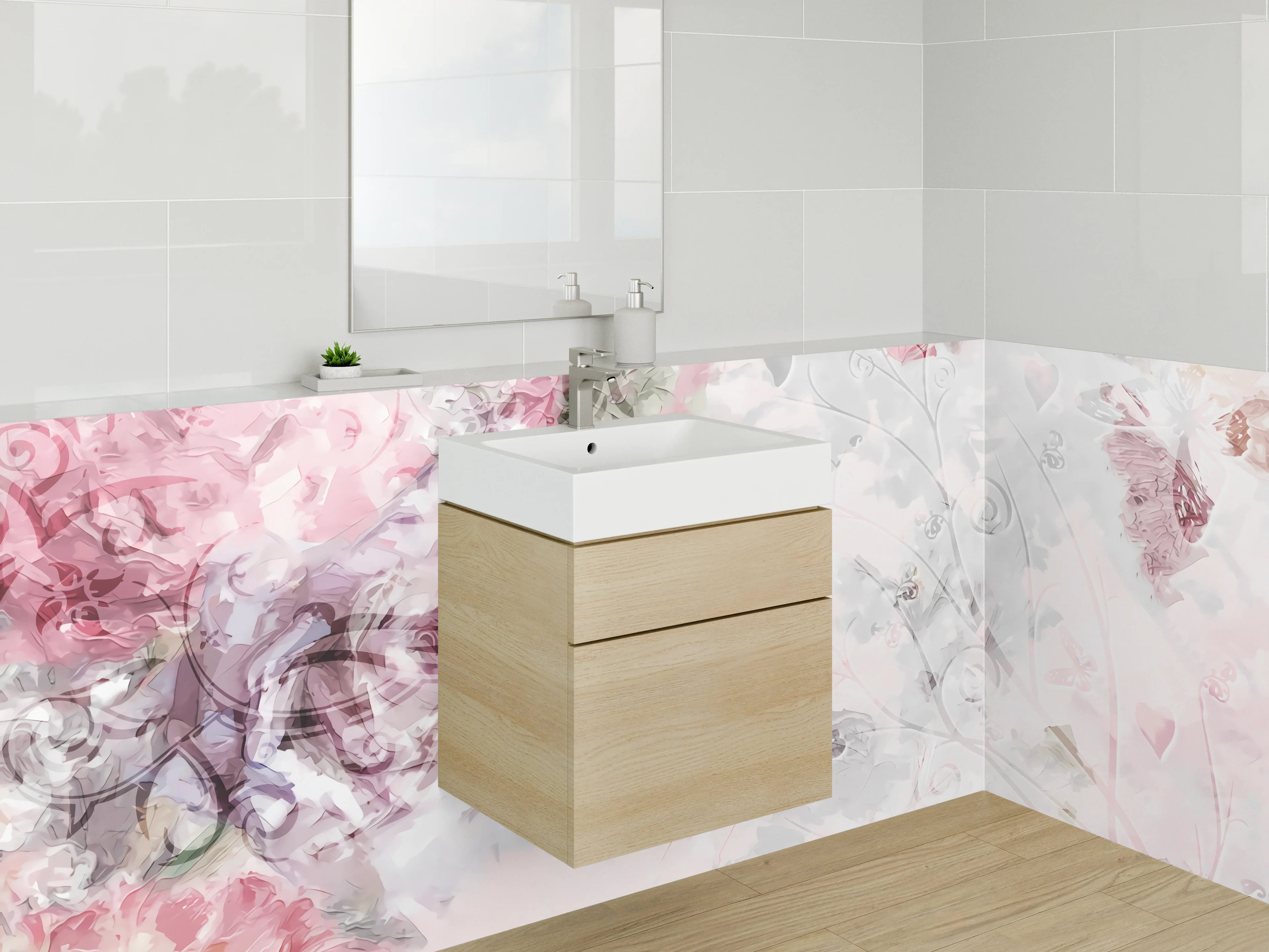 Waschbecken-Rückwand - Zarte Blumenmuster mit Pastellfarben