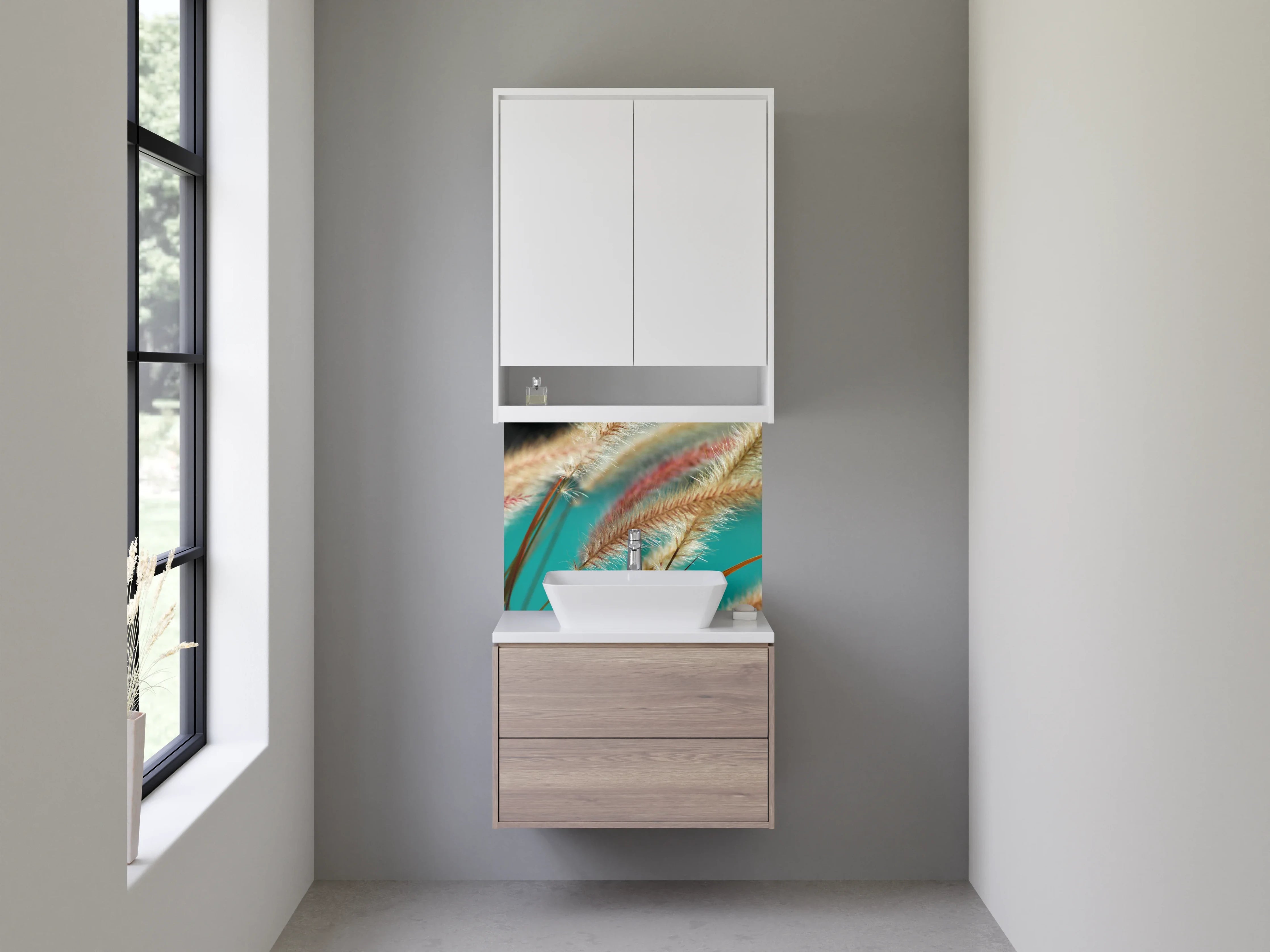 Waschbecken-Rückwand - Zarte Gräser im Sonnenlicht