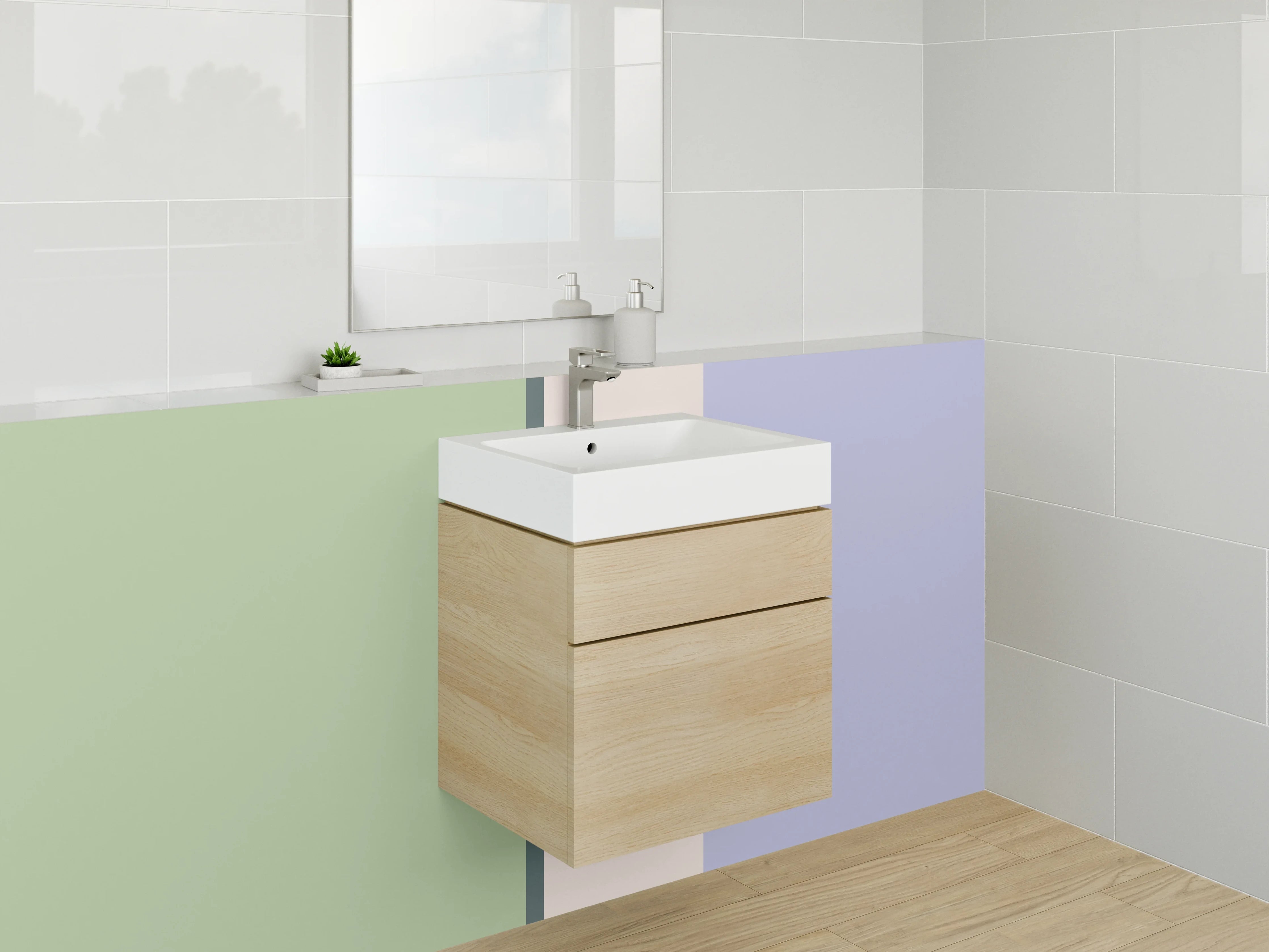 Waschbecken-Rückwand - Zarte Grautöne Wanddesign