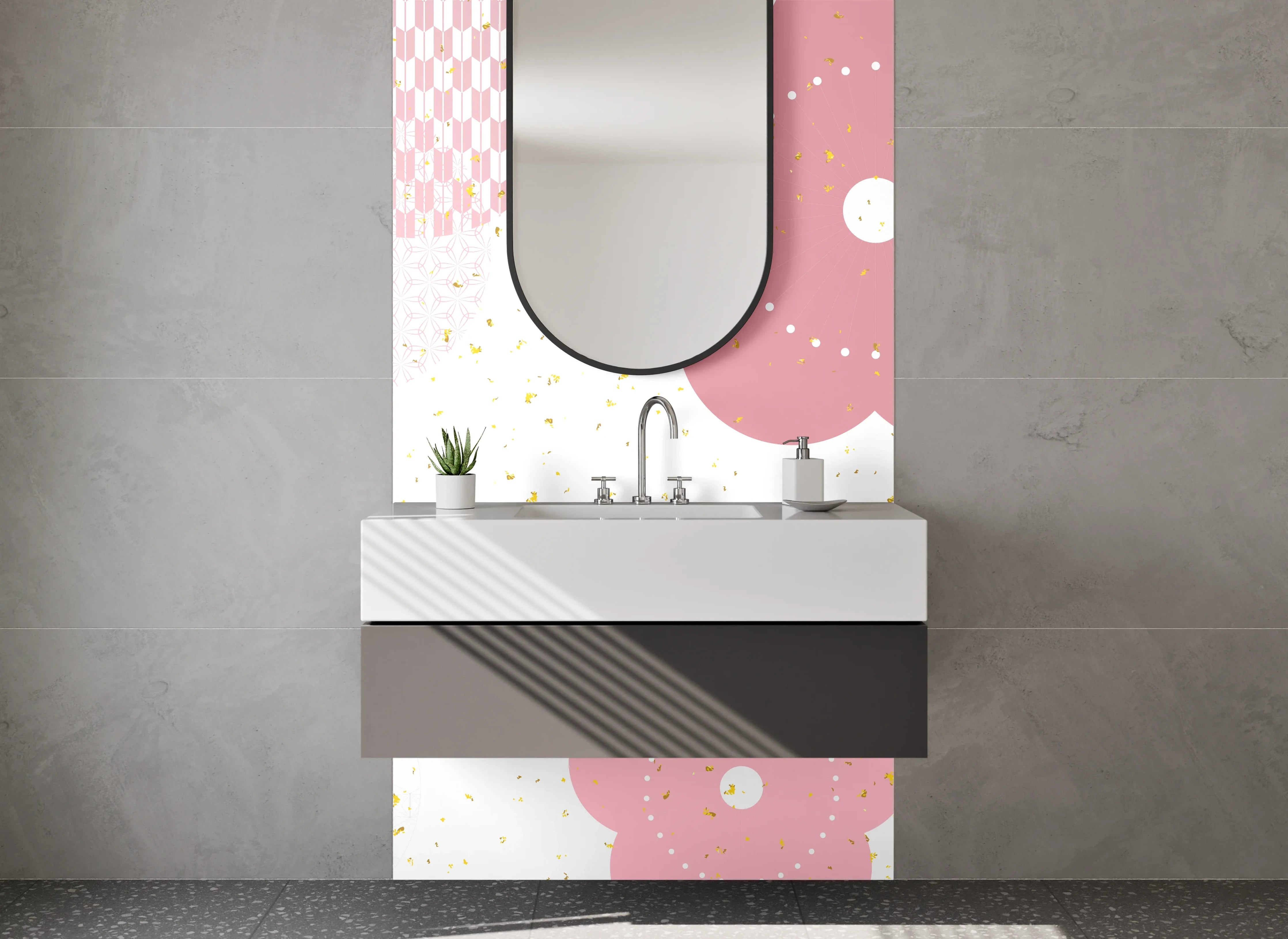 Waschbecken-Rückwand - Zarte Kirschblüten in Pastell Pink