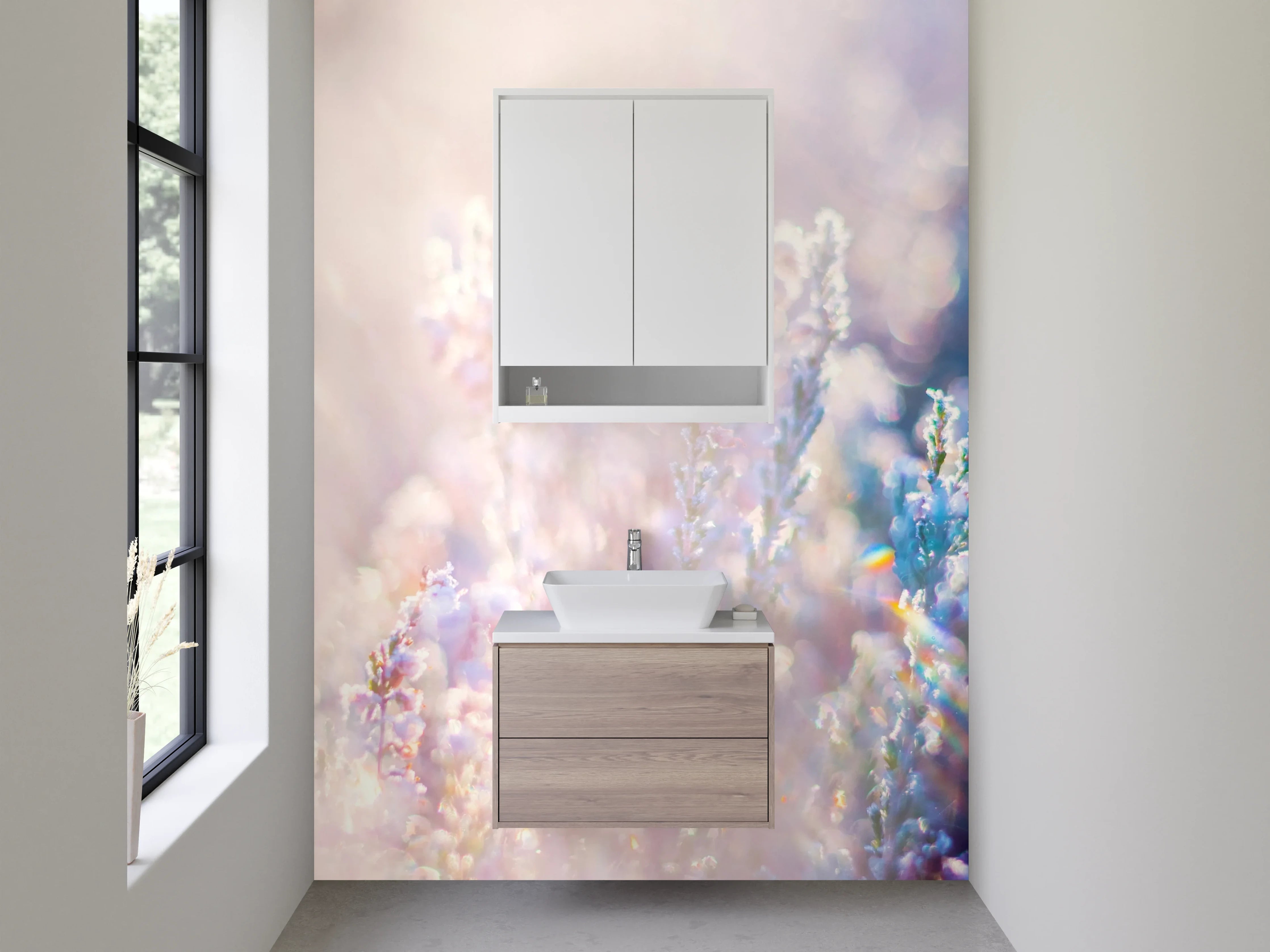 Waschbecken-Rückwand - Zarte Lavendelwiese im Sonnenlicht