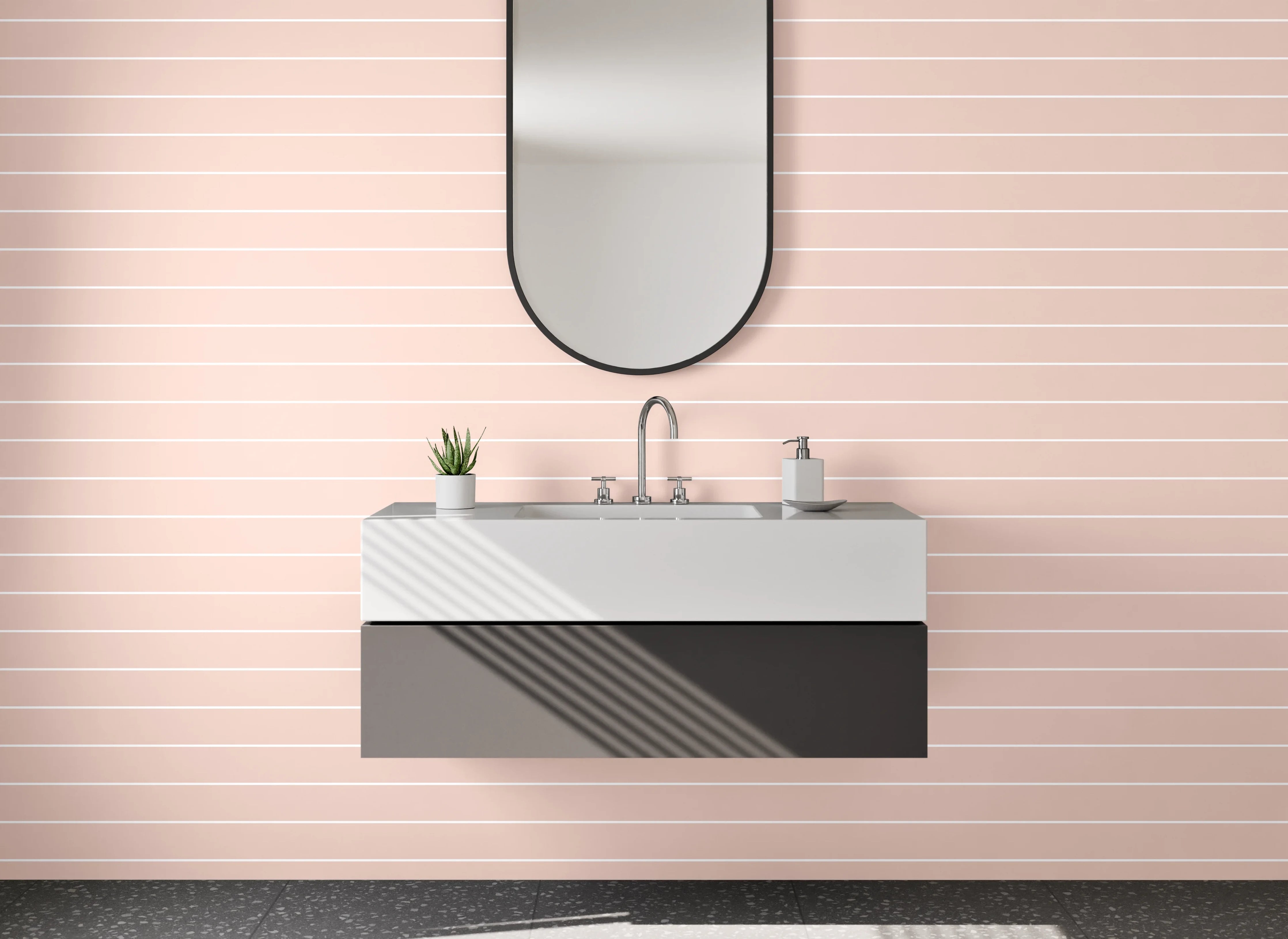 Waschbecken-Rückwand - Zarte Linien Rosa Beige Muster