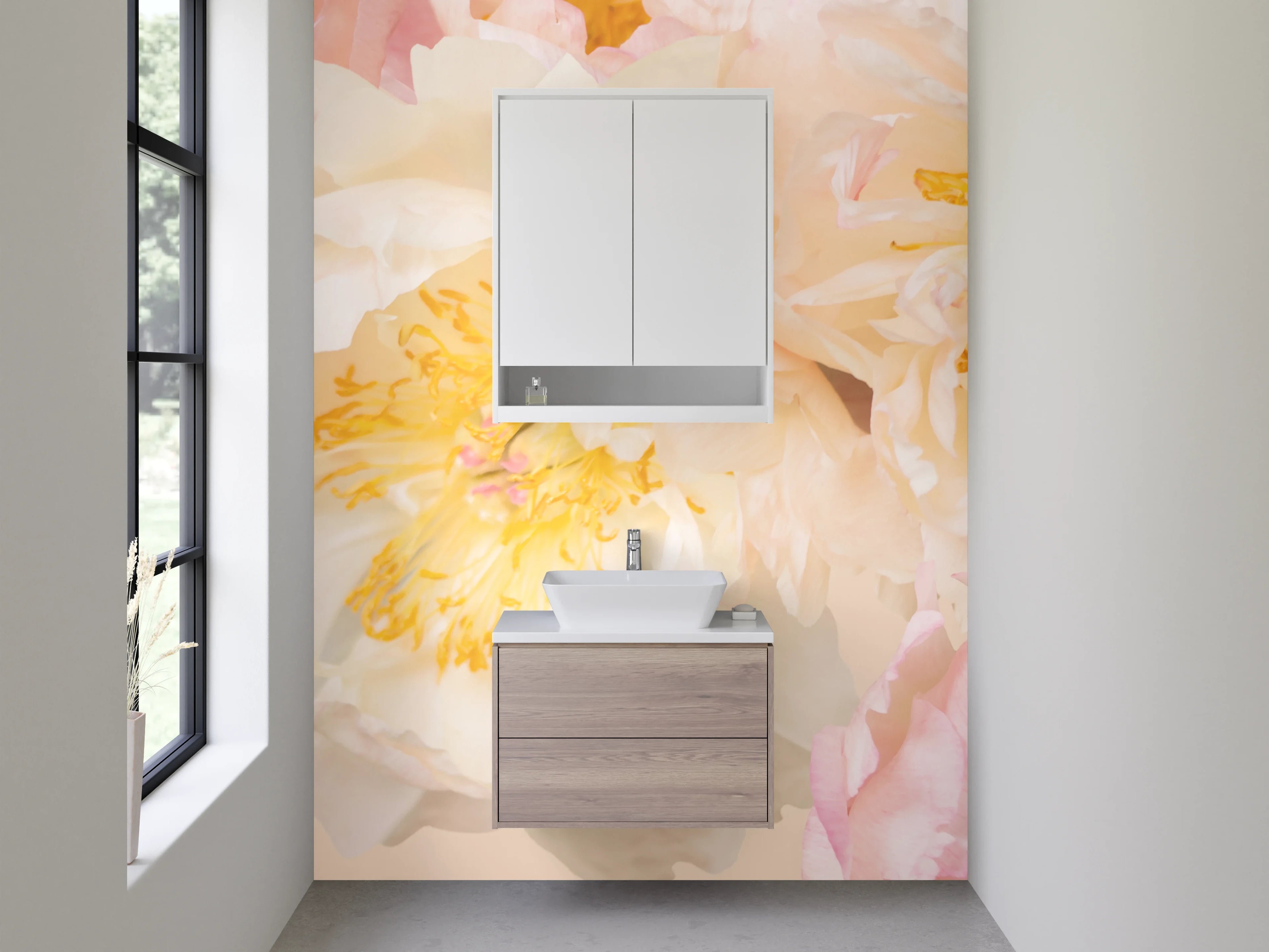 Waschbecken-Rückwand - Zarte Pfingstrosen in Pastellfarben