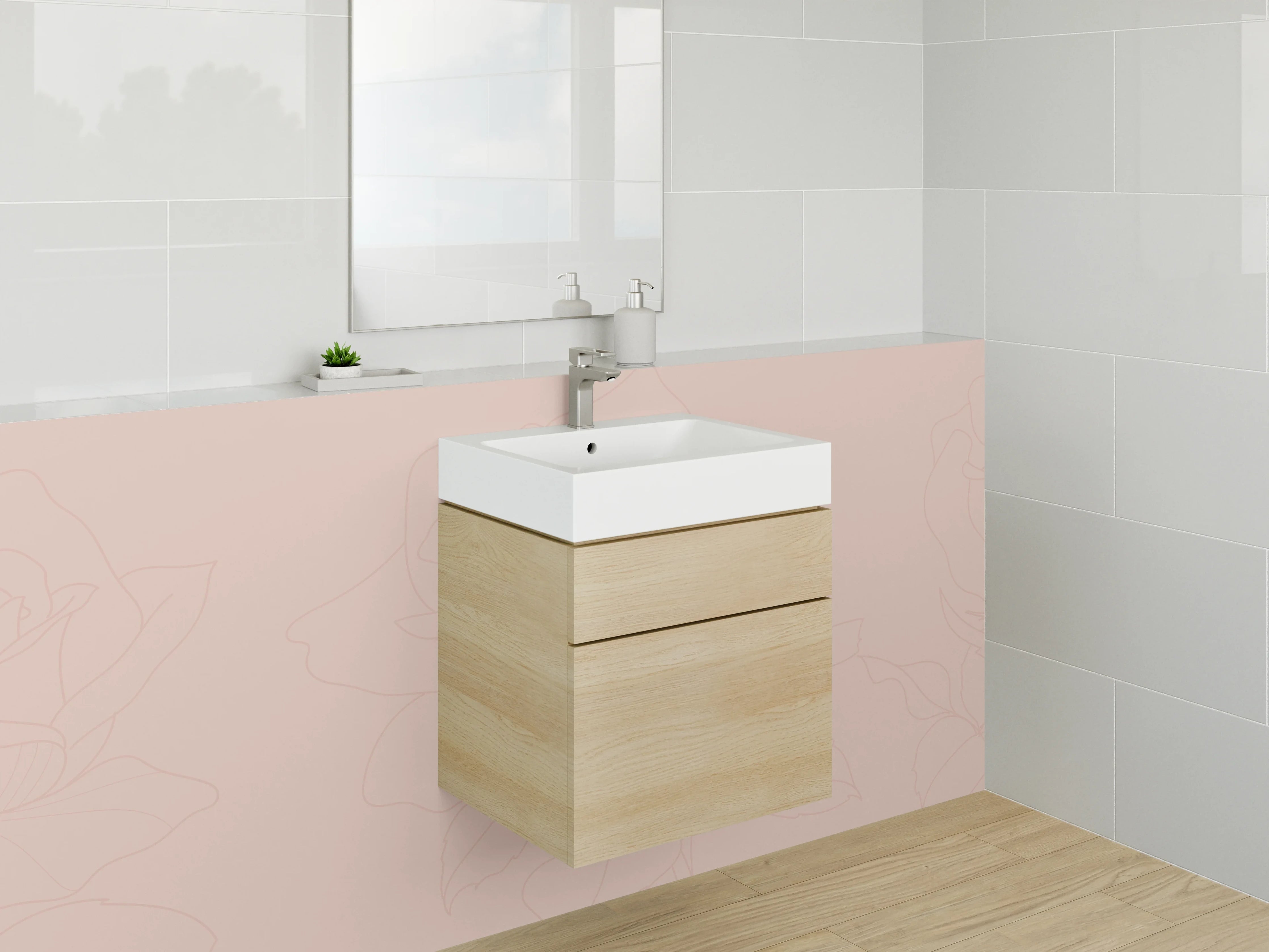 Waschbecken-Rückwand - Zarte Rosen Lineart auf Beige