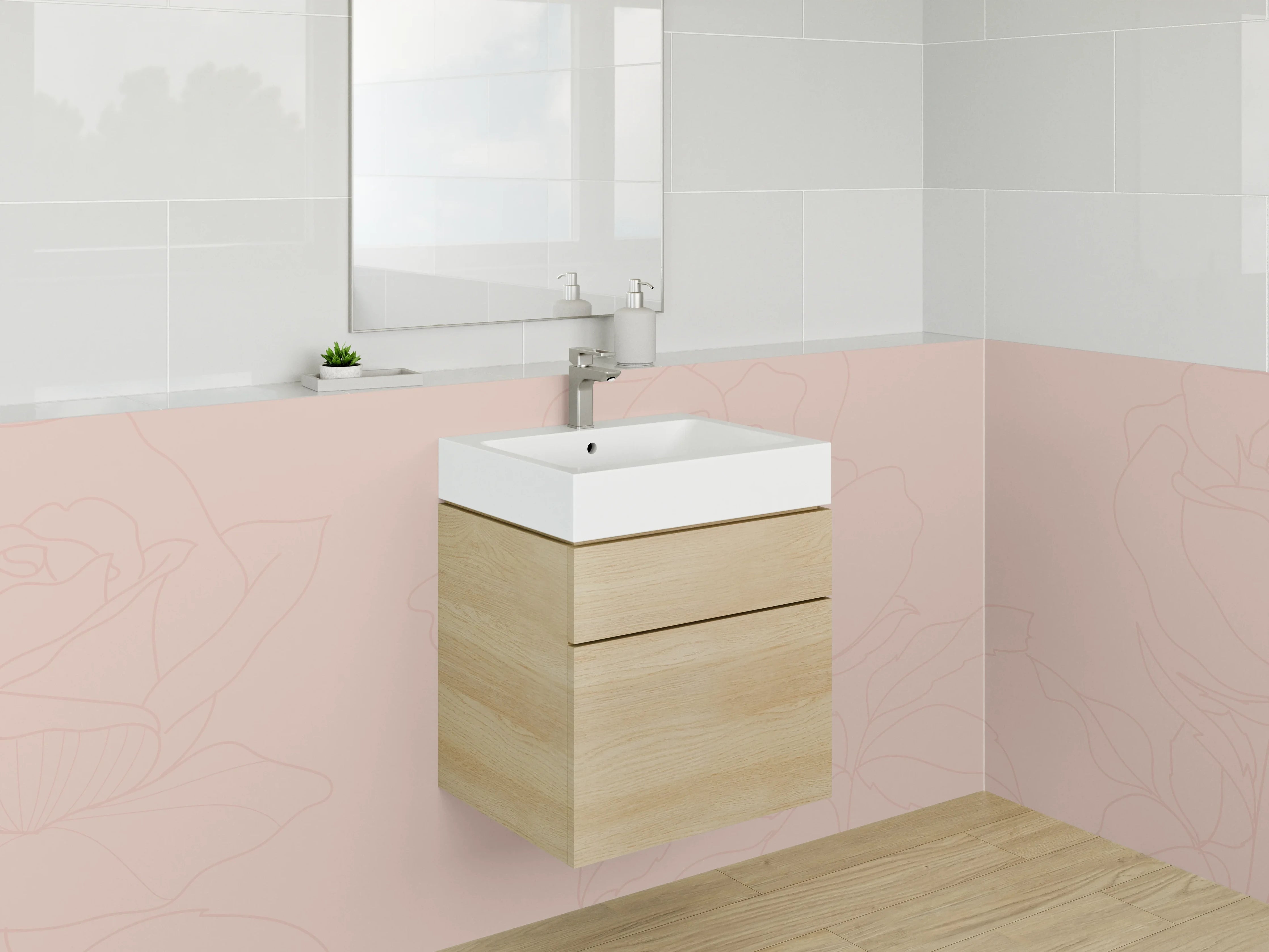 Waschbecken-Rückwand - Zarte Rosen Lineart auf Beige