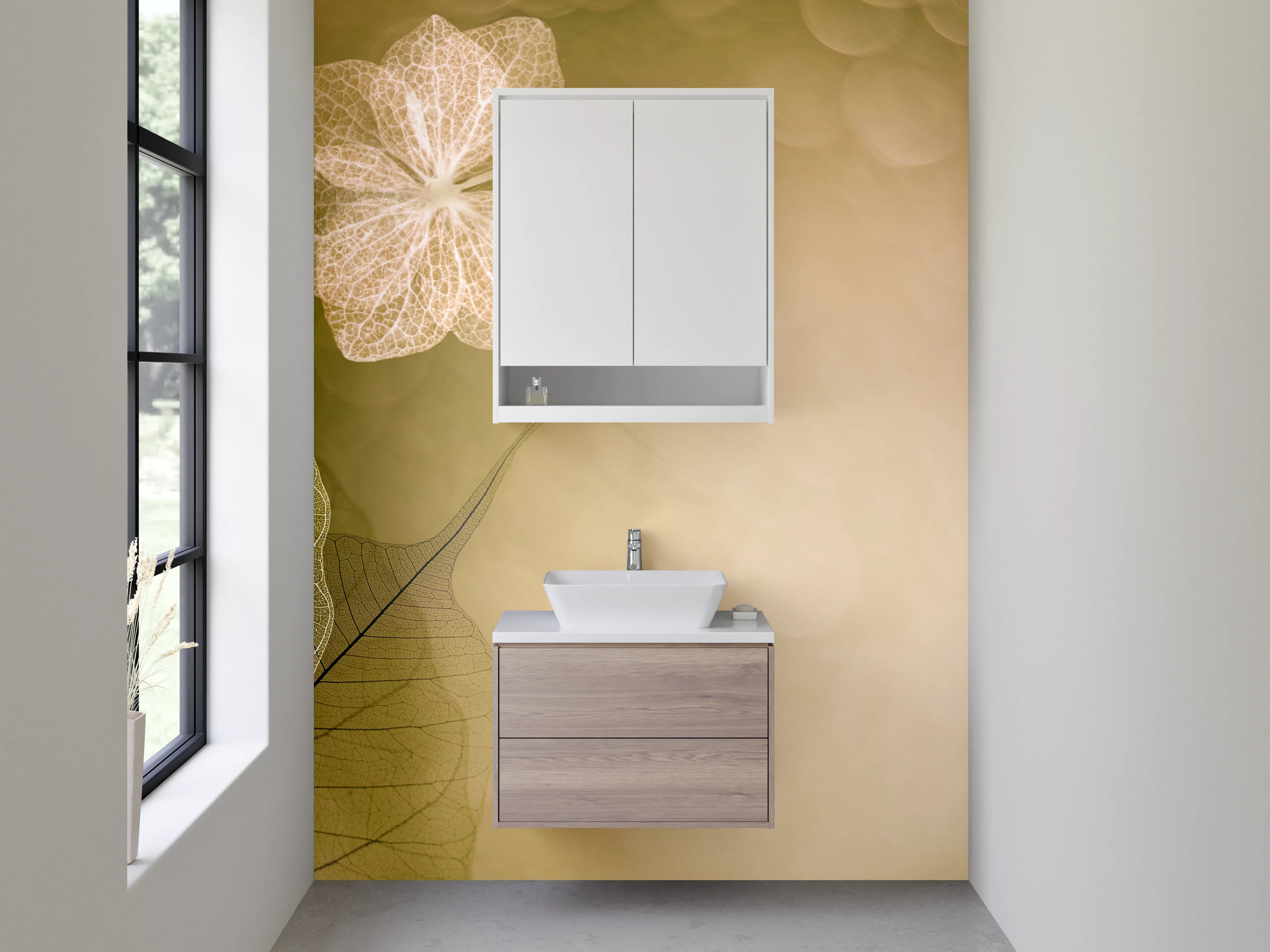 Waschbecken-Rückwand - Zarte Skelettblätter auf Beige