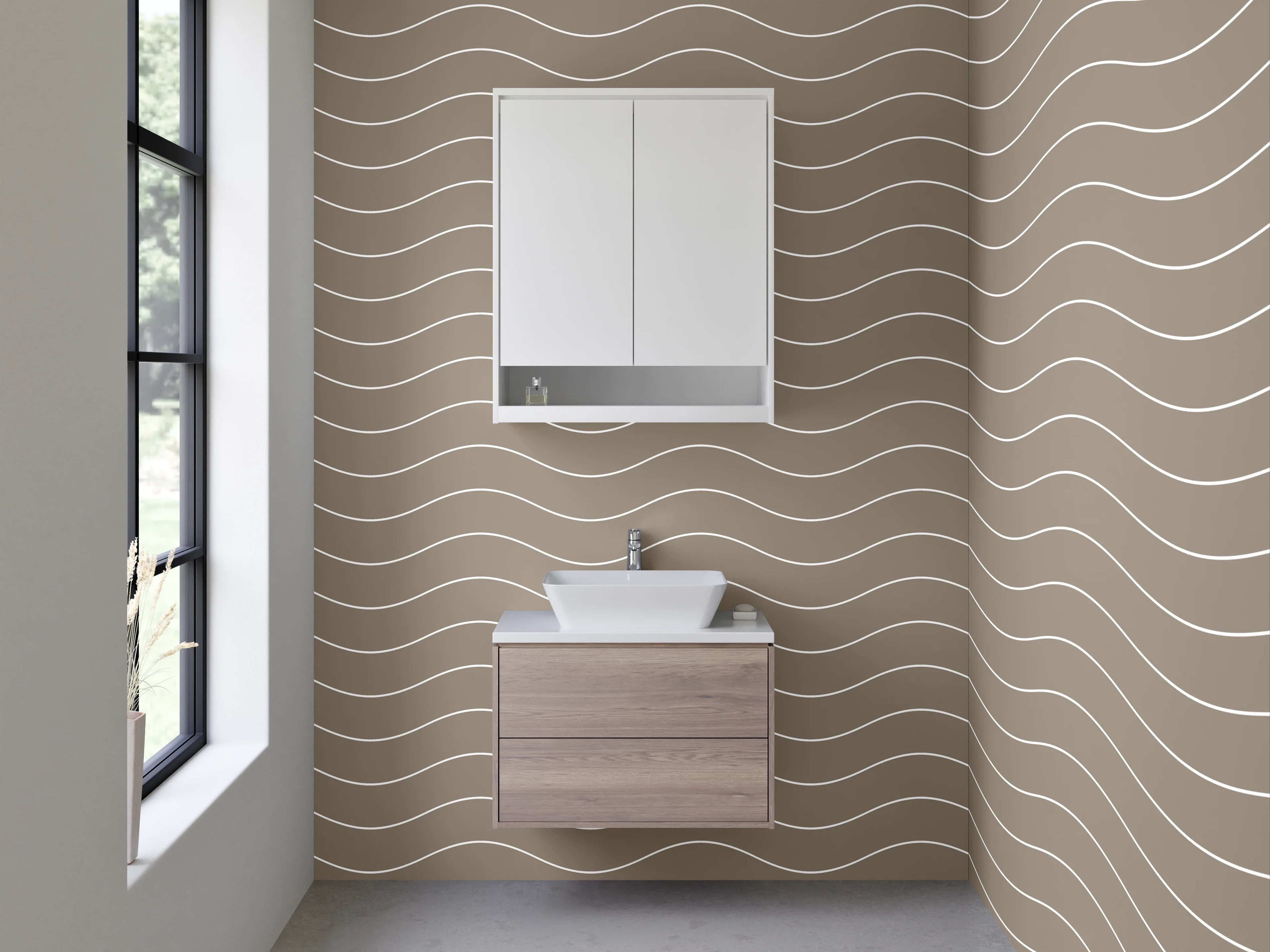 Waschbecken-Rückwand - Zarte Wasserwellen in Nude-Tönen