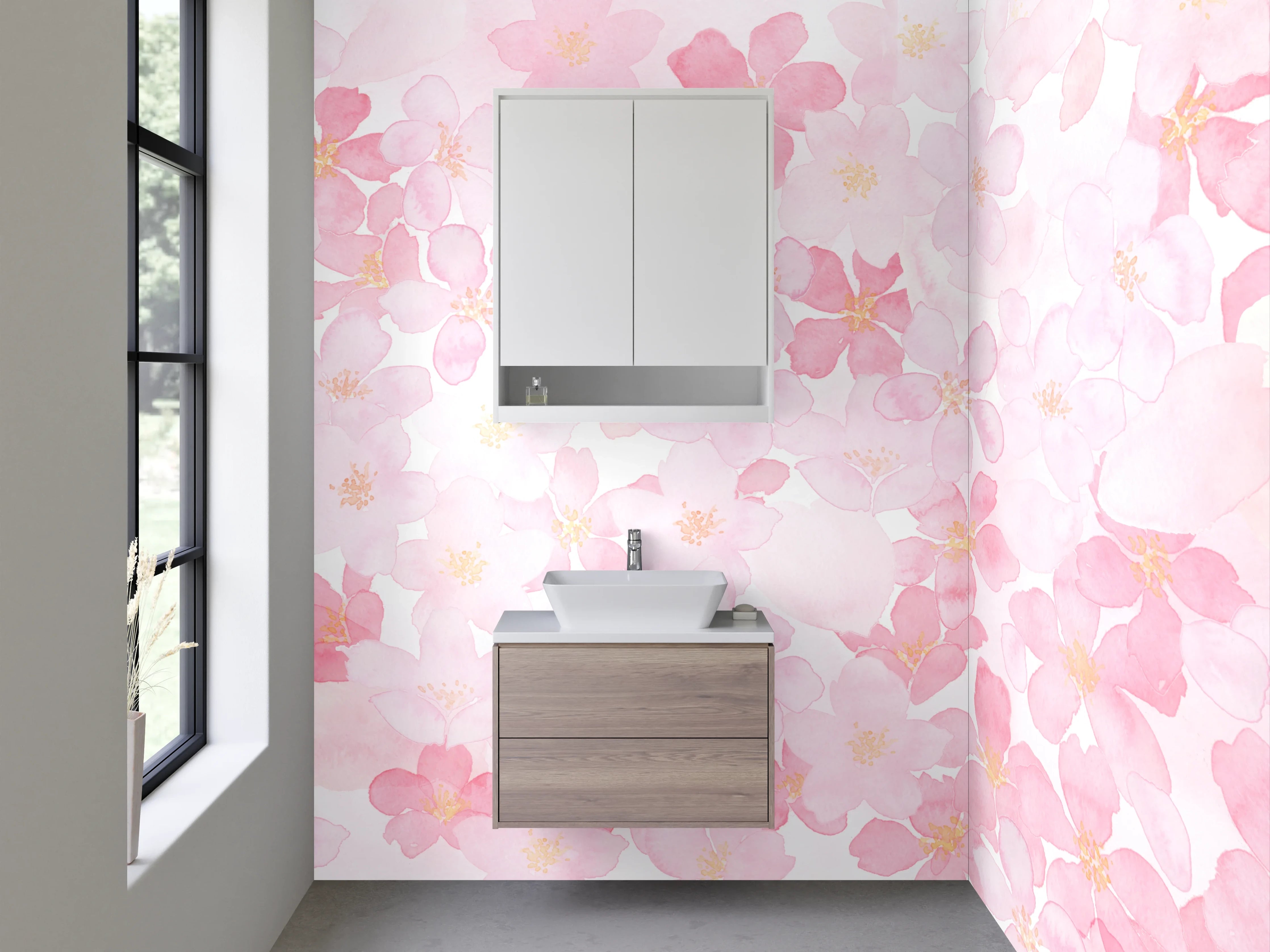 Waschbecken-Rückwand - Zarte rosa Blumenmuster