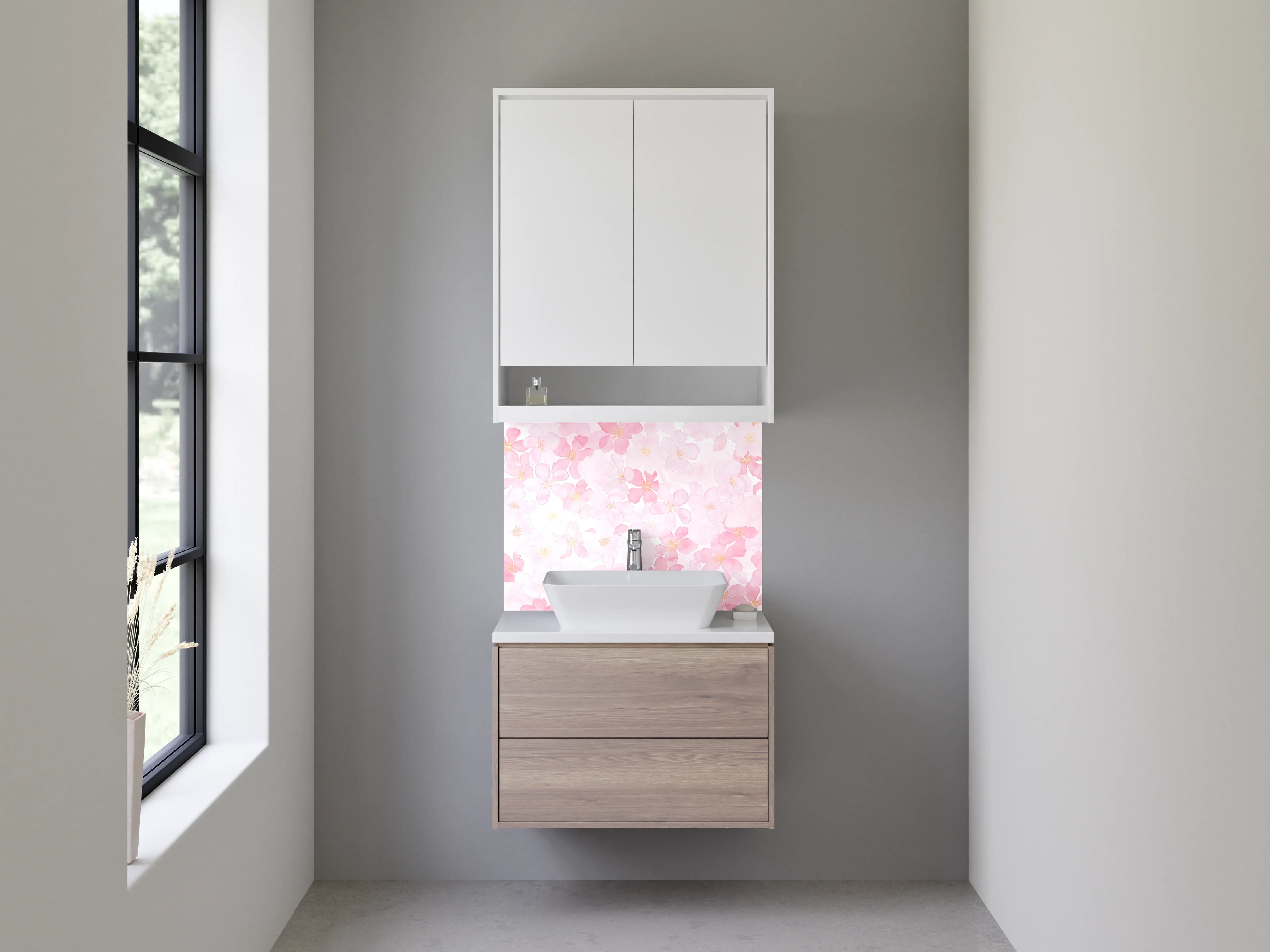 Waschbecken-Rückwand - Zarte rosa Blumenmuster