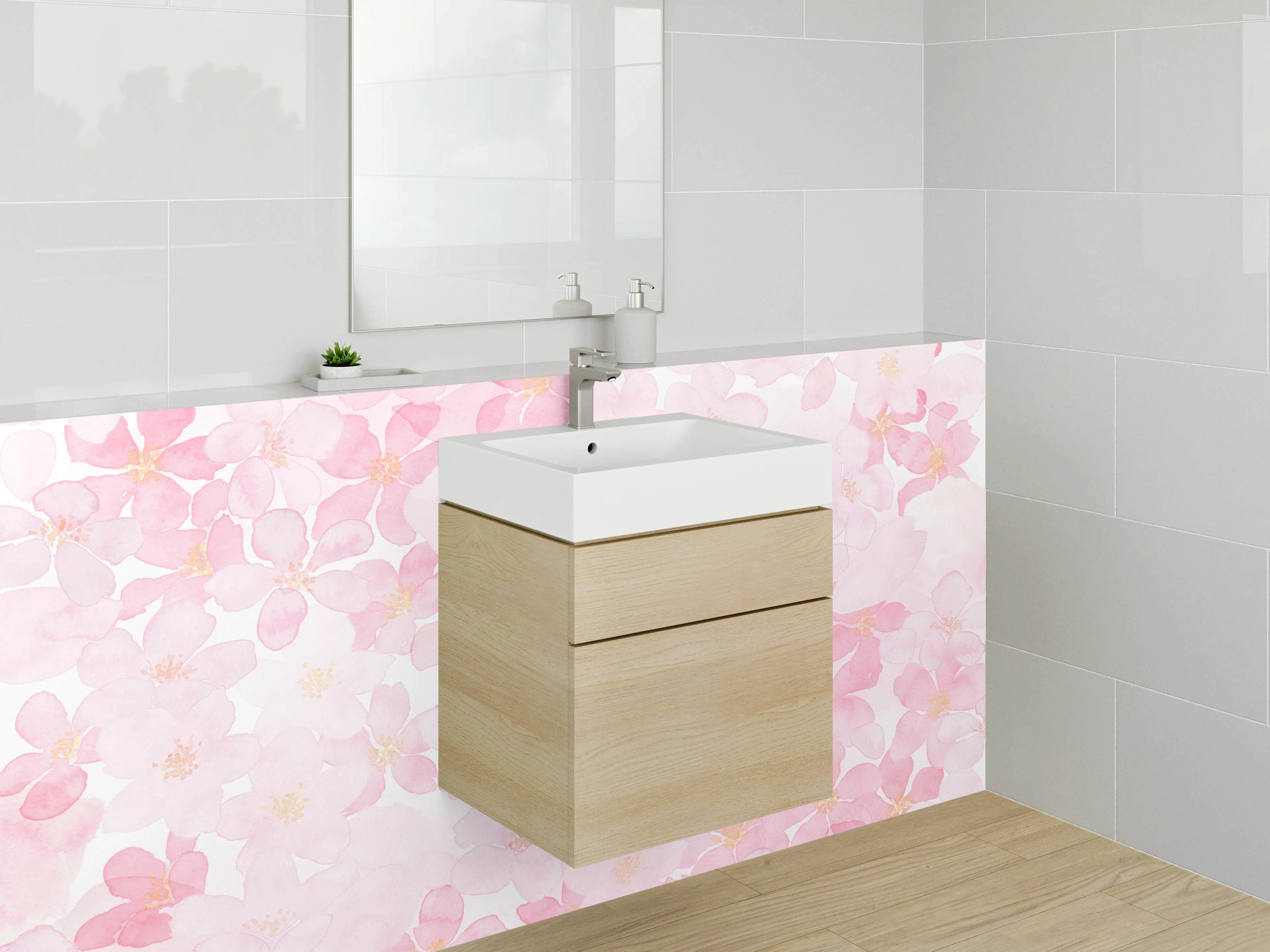 Waschbecken-Rückwand - Zarte rosa Blumenmuster