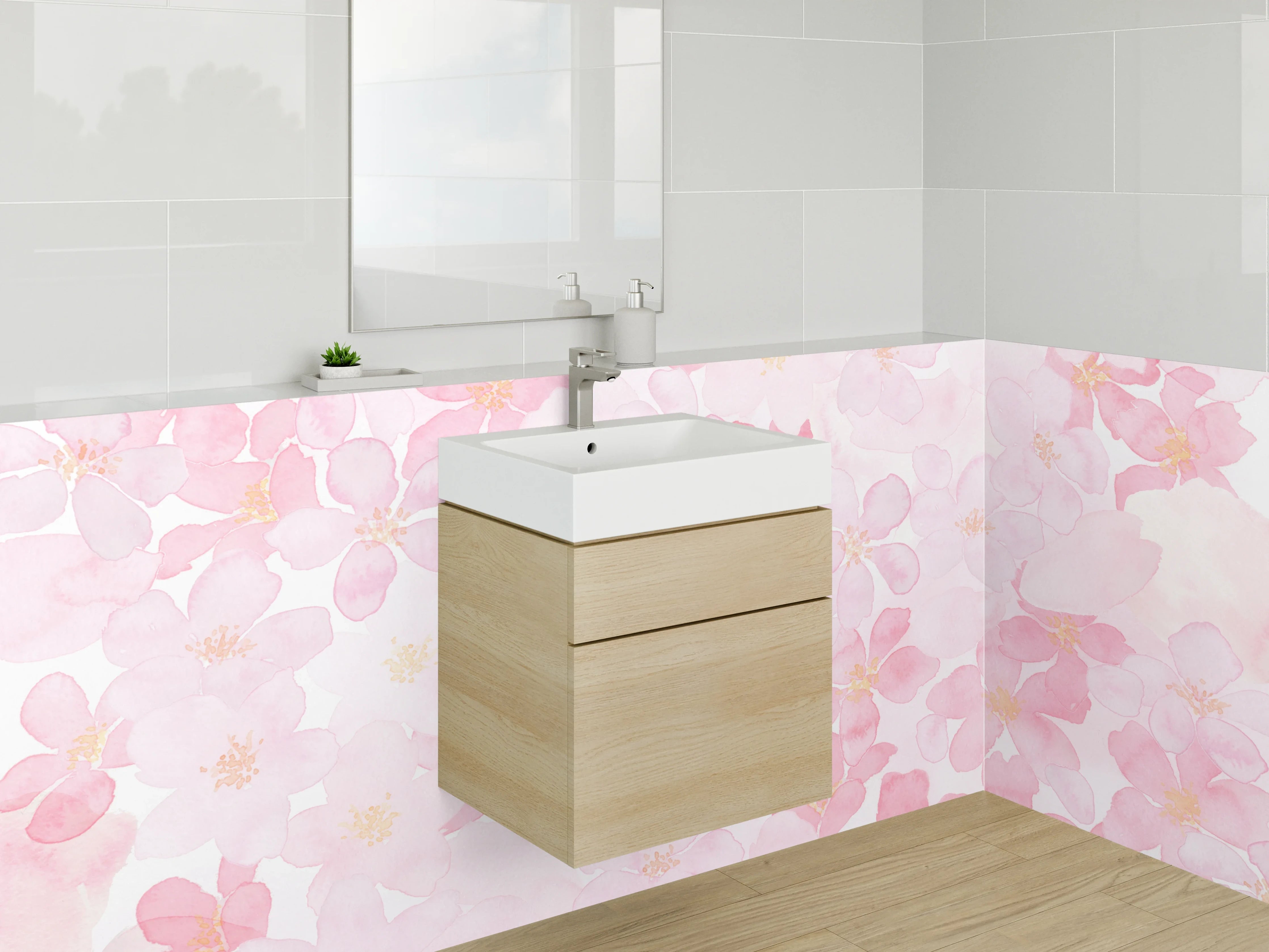 Waschbecken-Rückwand - Zarte rosa Blumenmuster