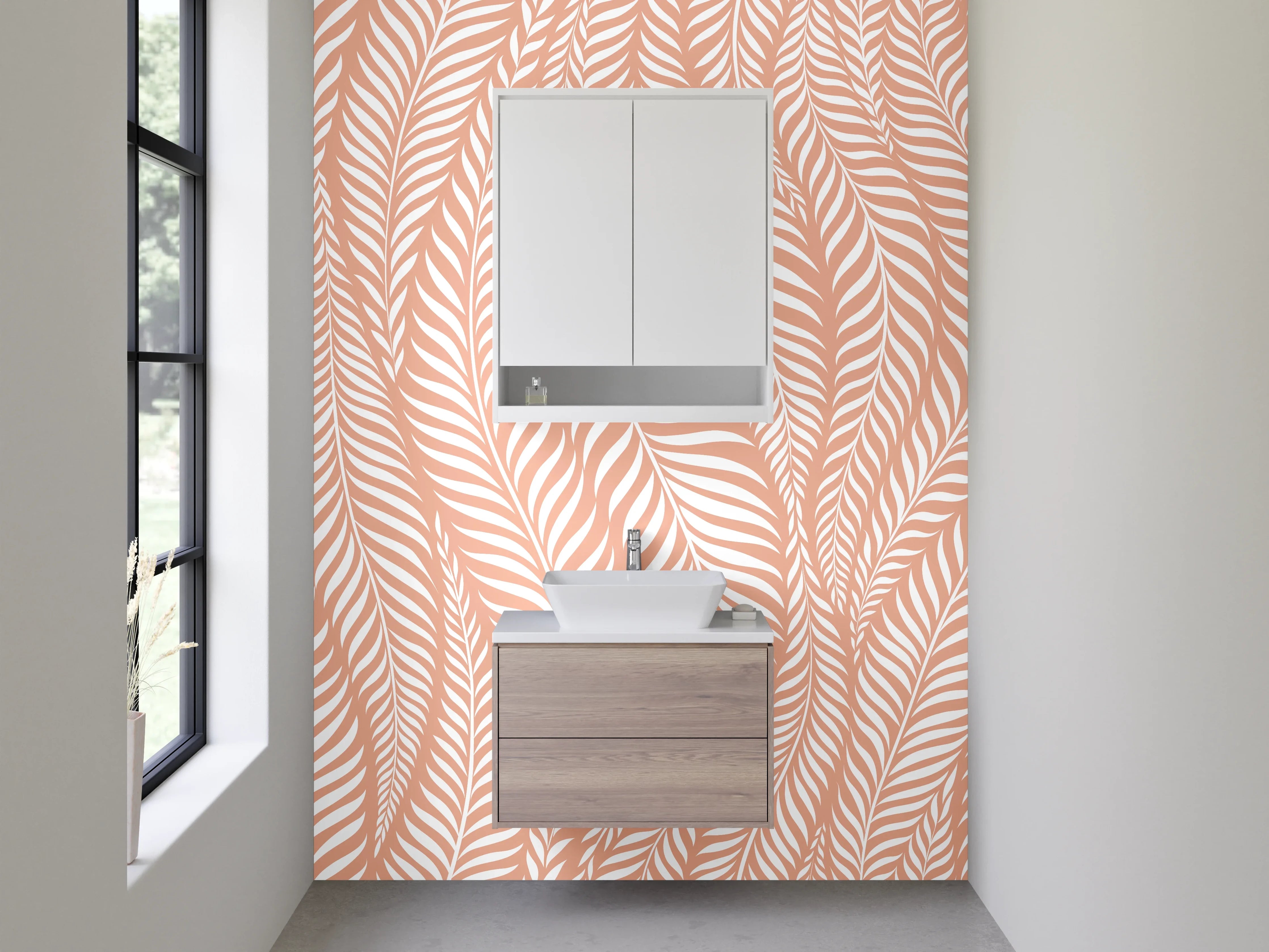 Waschbecken-Rückwand - Zartes Blätter-Muster in Rosa & Beige