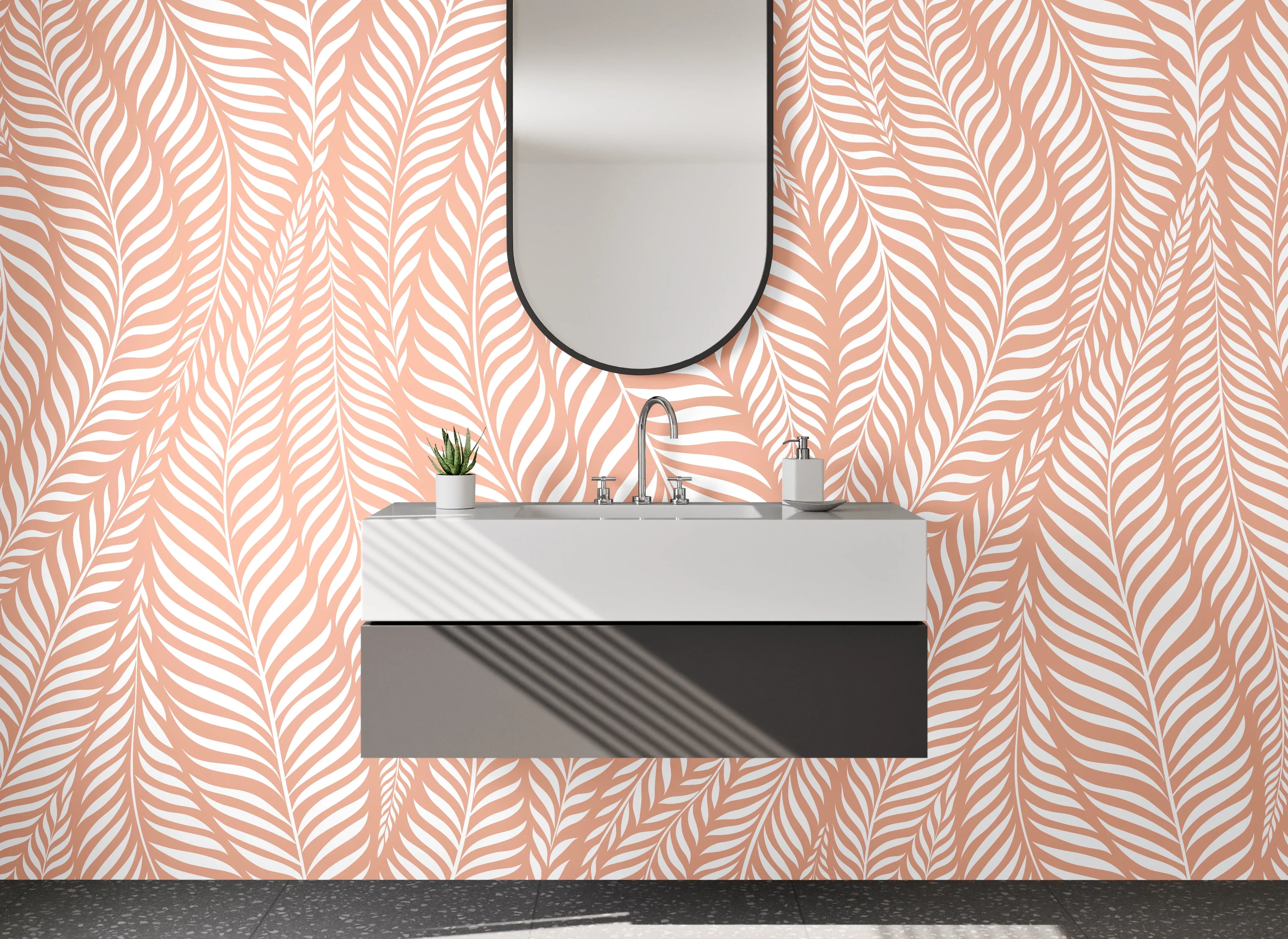 Waschbecken-Rückwand - Zartes Blätter-Muster in Rosa & Beige