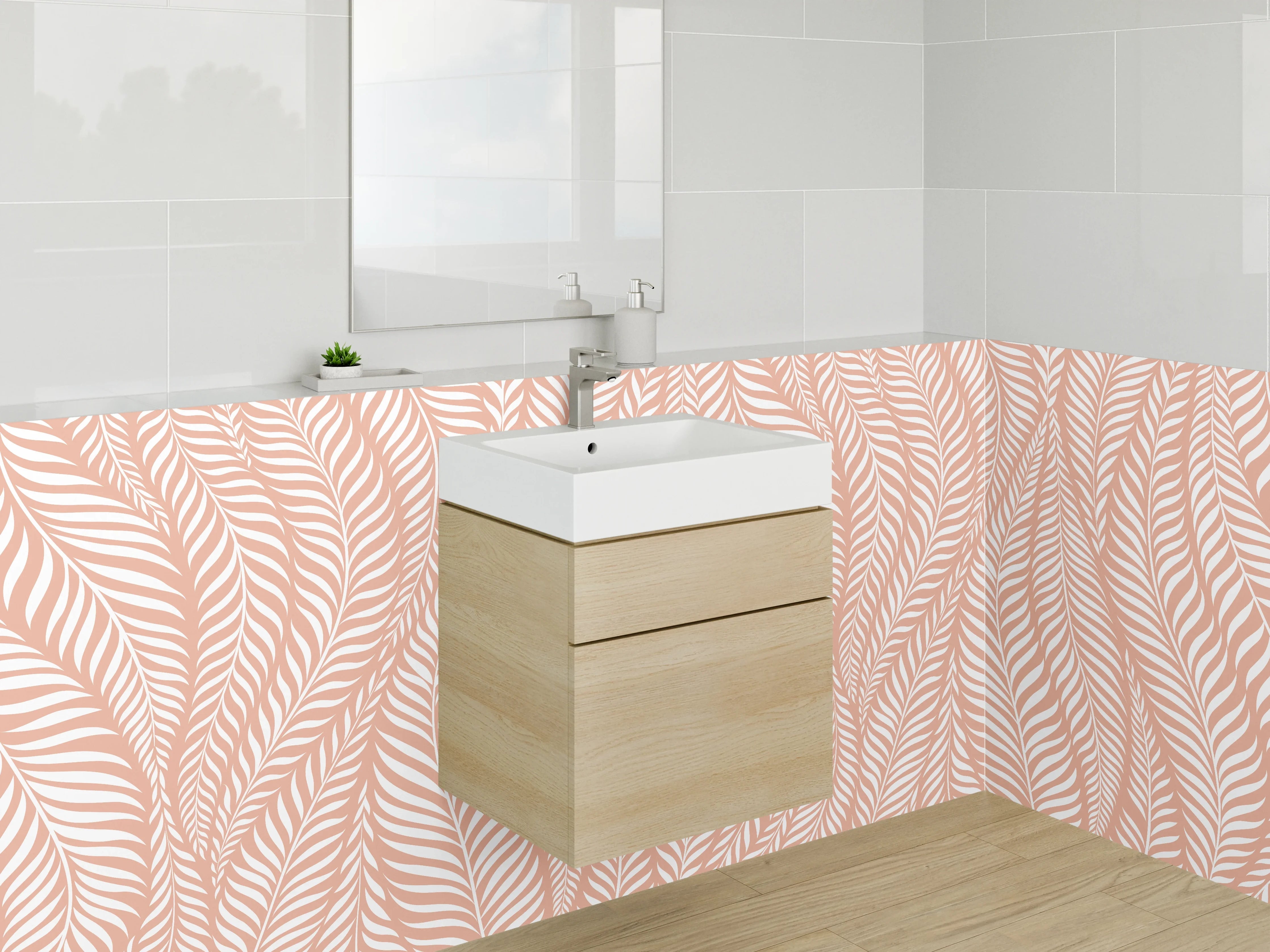 Waschbecken-Rückwand - Zartes Blätter-Muster in Rosa & Beige