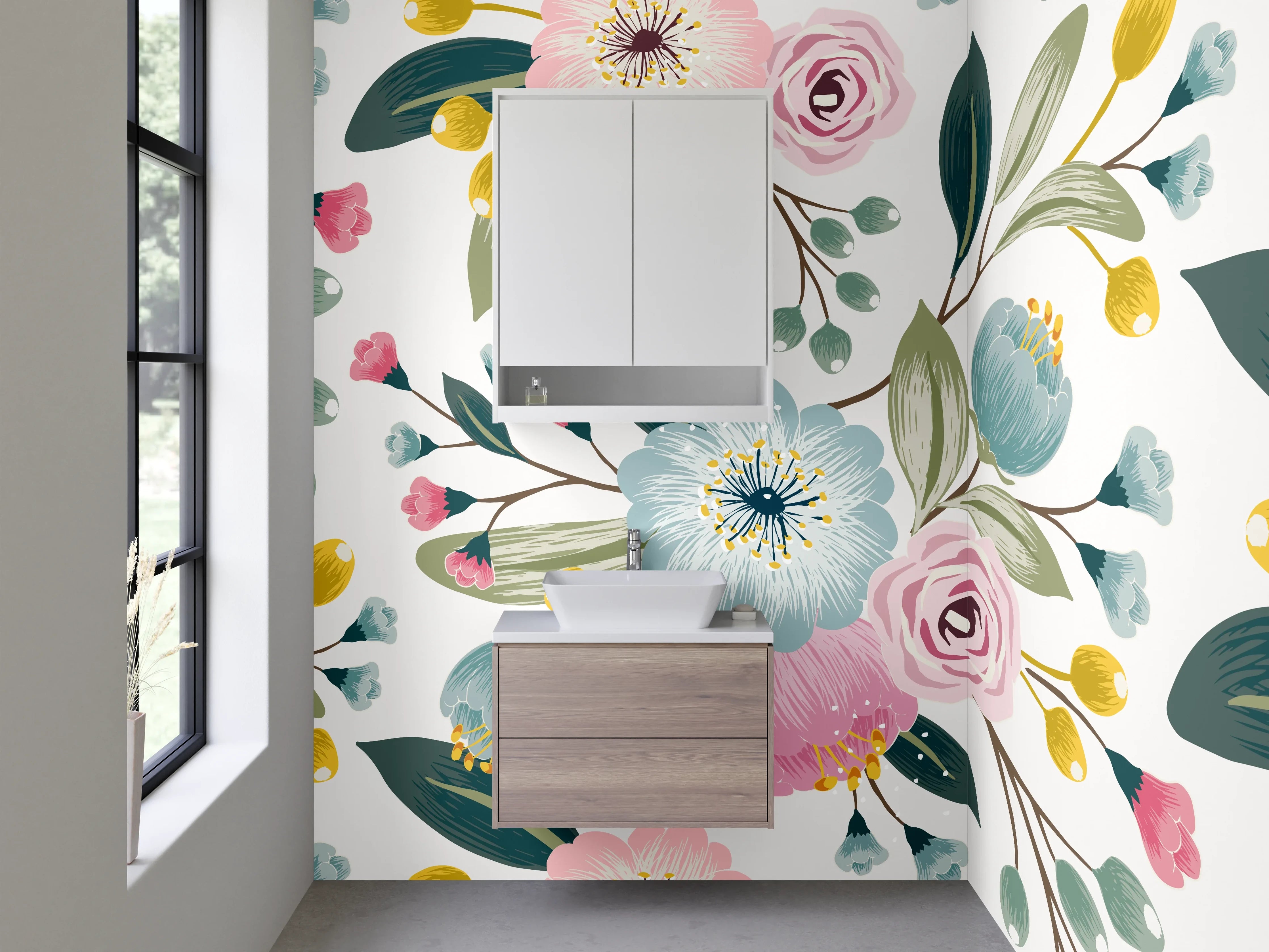 Waschbecken-Rückwand - Zartes Blumenmuster in Pastellfarben