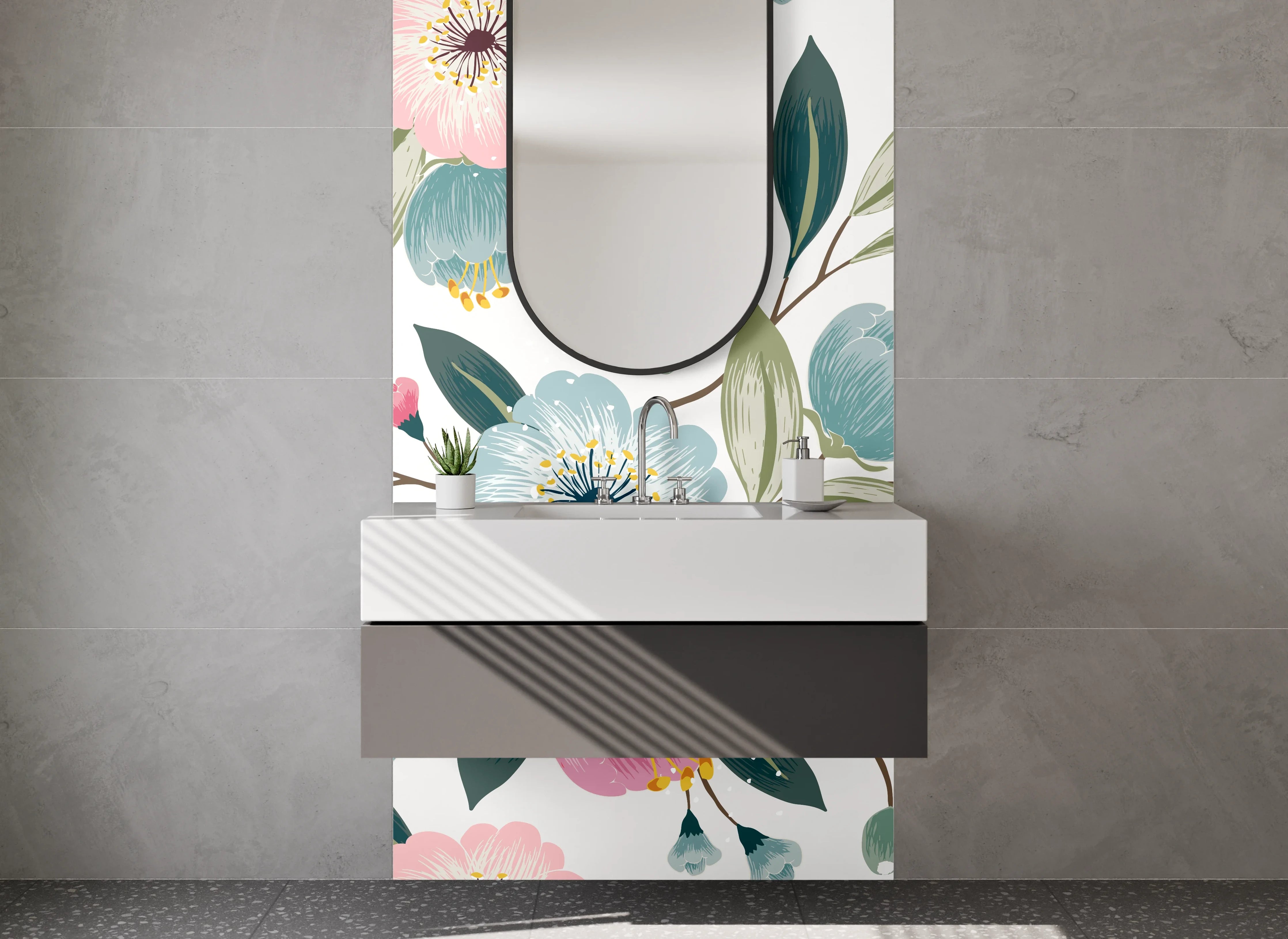 Waschbecken-Rückwand - Zartes Blumenmuster in Pastellfarben