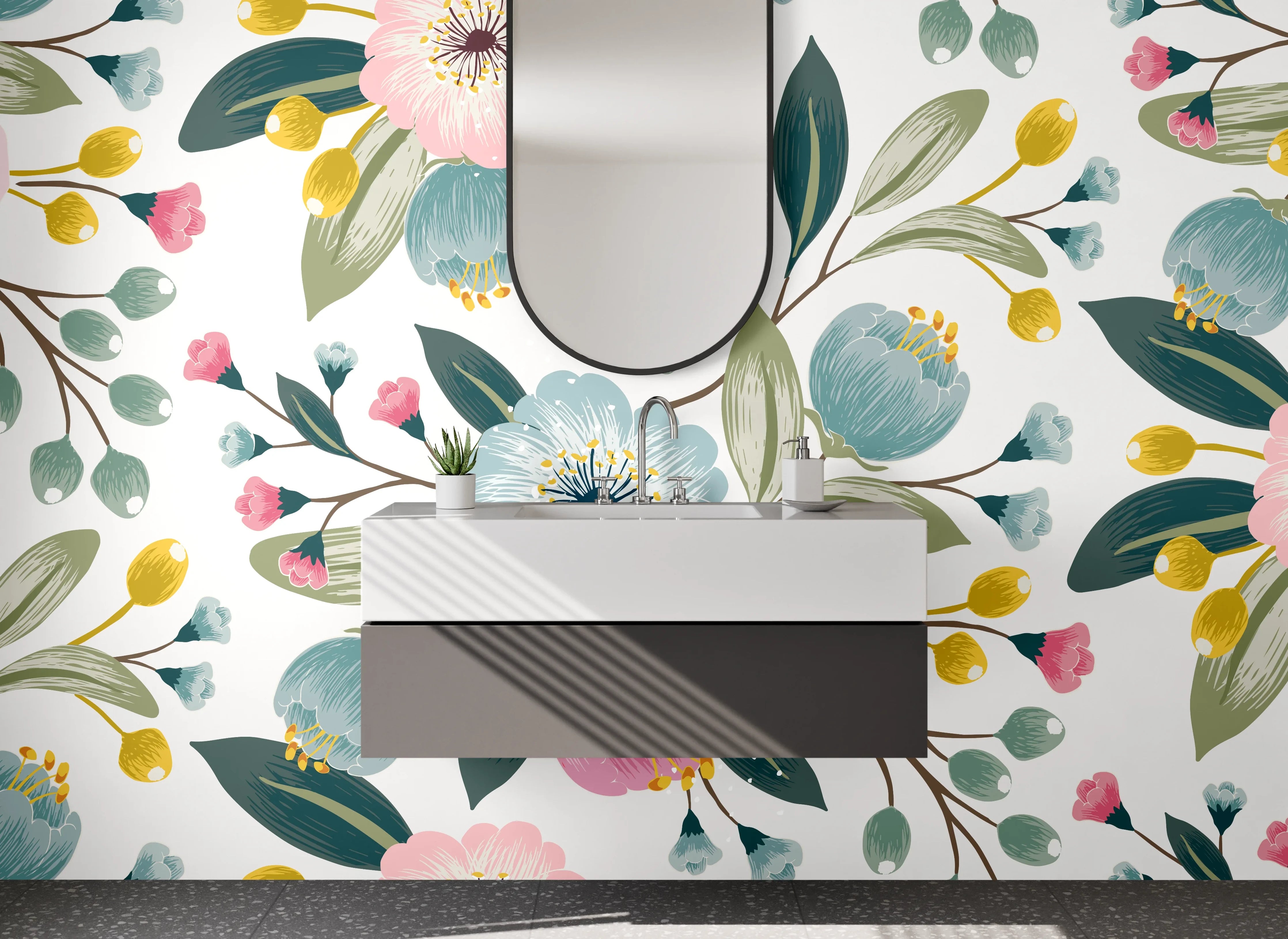 Waschbecken-Rückwand - Zartes Blumenmuster in Pastellfarben
