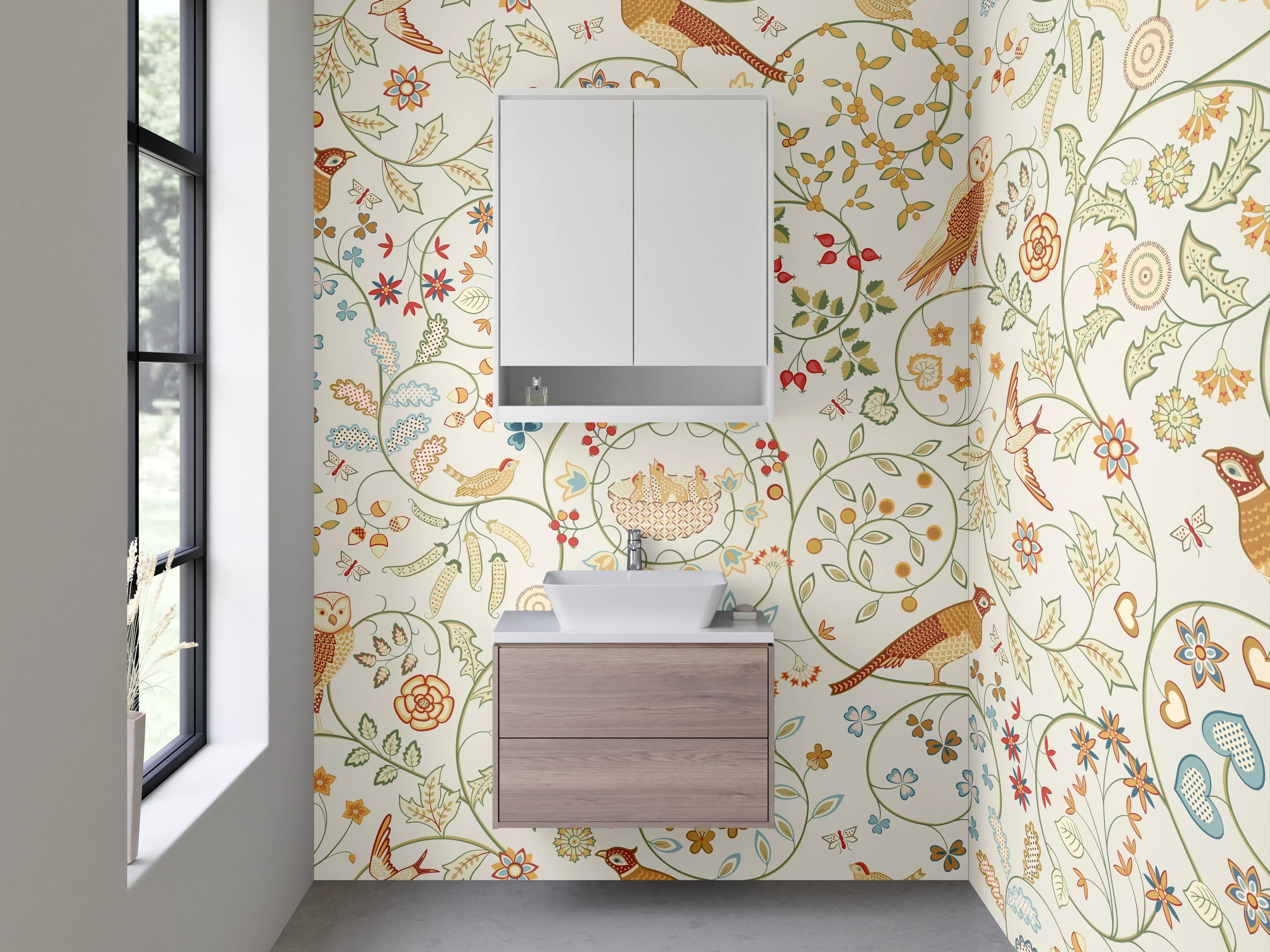 Waschbecken-Rückwand - Zartes Blumenzweig-Muster in Pastellfarben