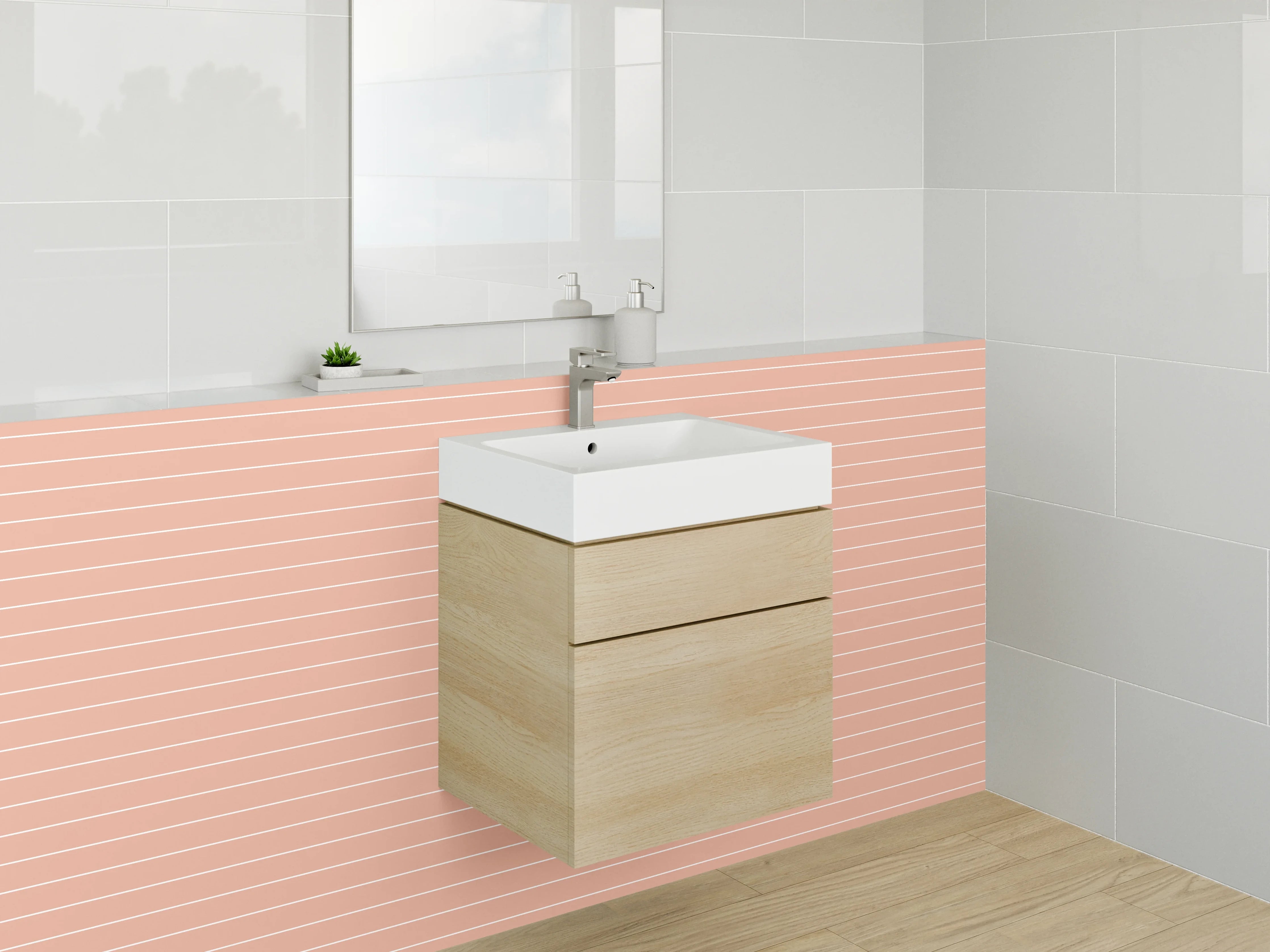 Waschbecken-Rückwand - Zartes Linienmuster Rosa Beige