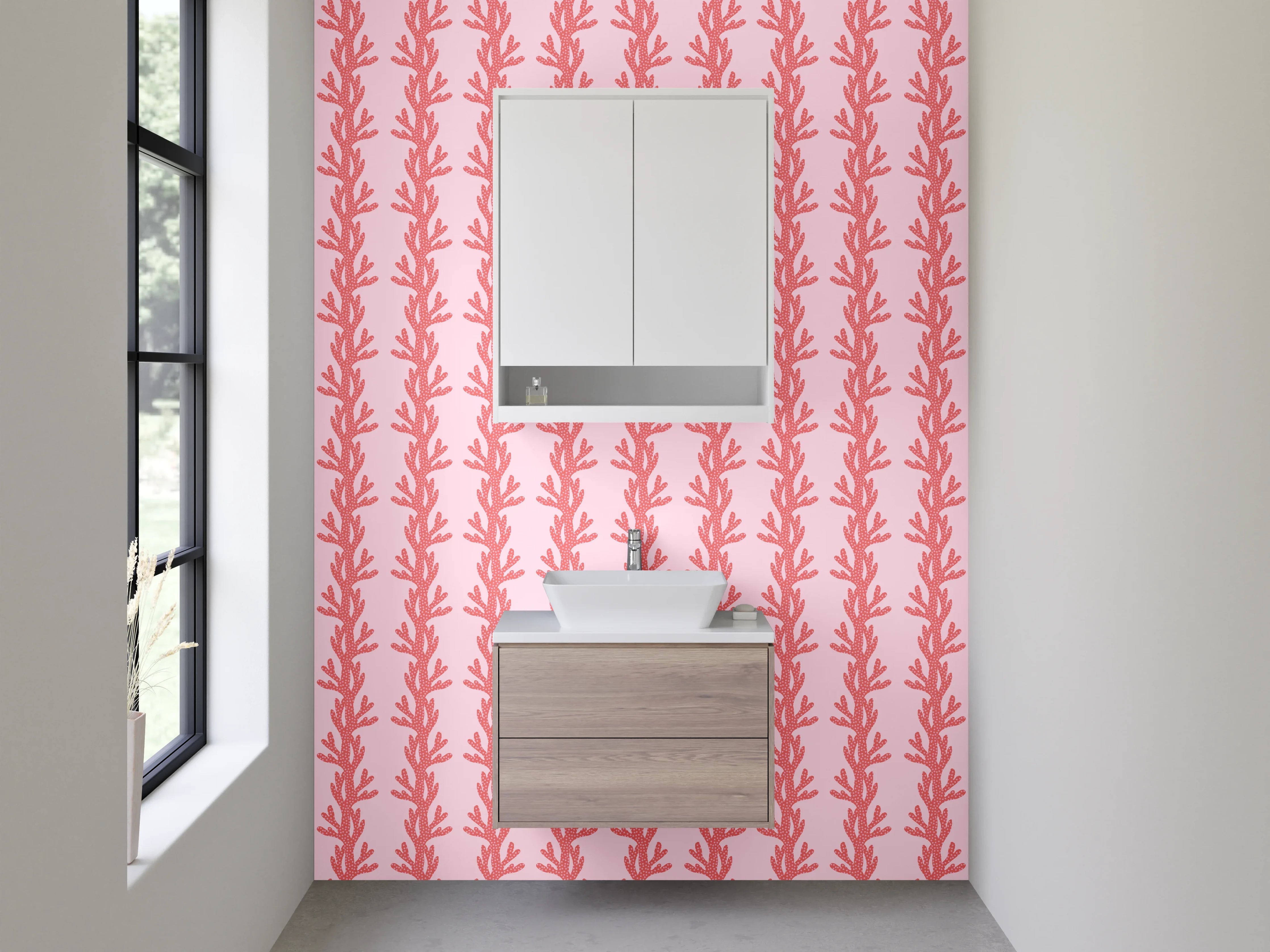 Waschbecken-Rückwand - Zartes Pflanzenmuster Rosa Rosa