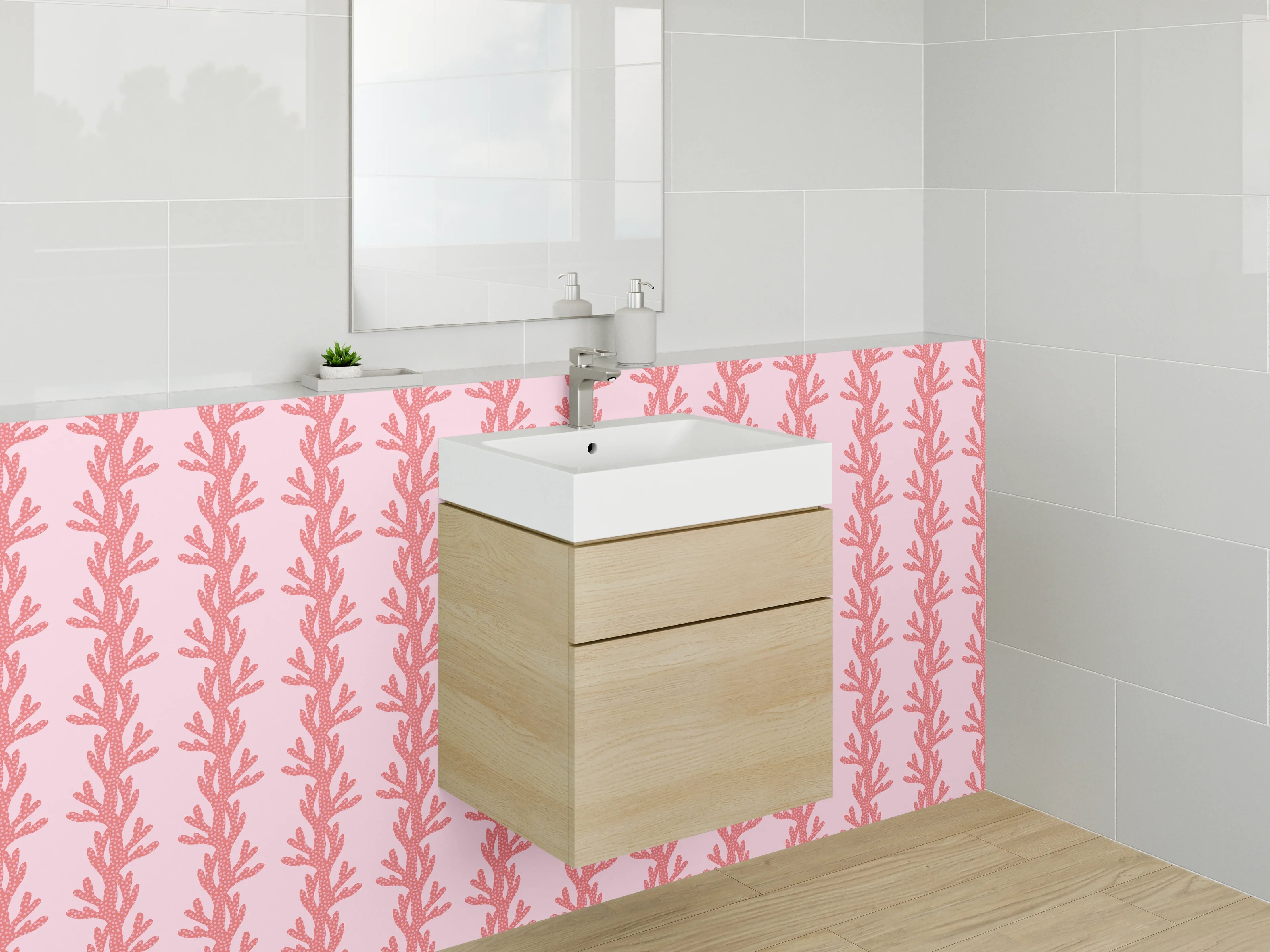 Waschbecken-Rückwand - Zartes Pflanzenmuster Rosa Rosa