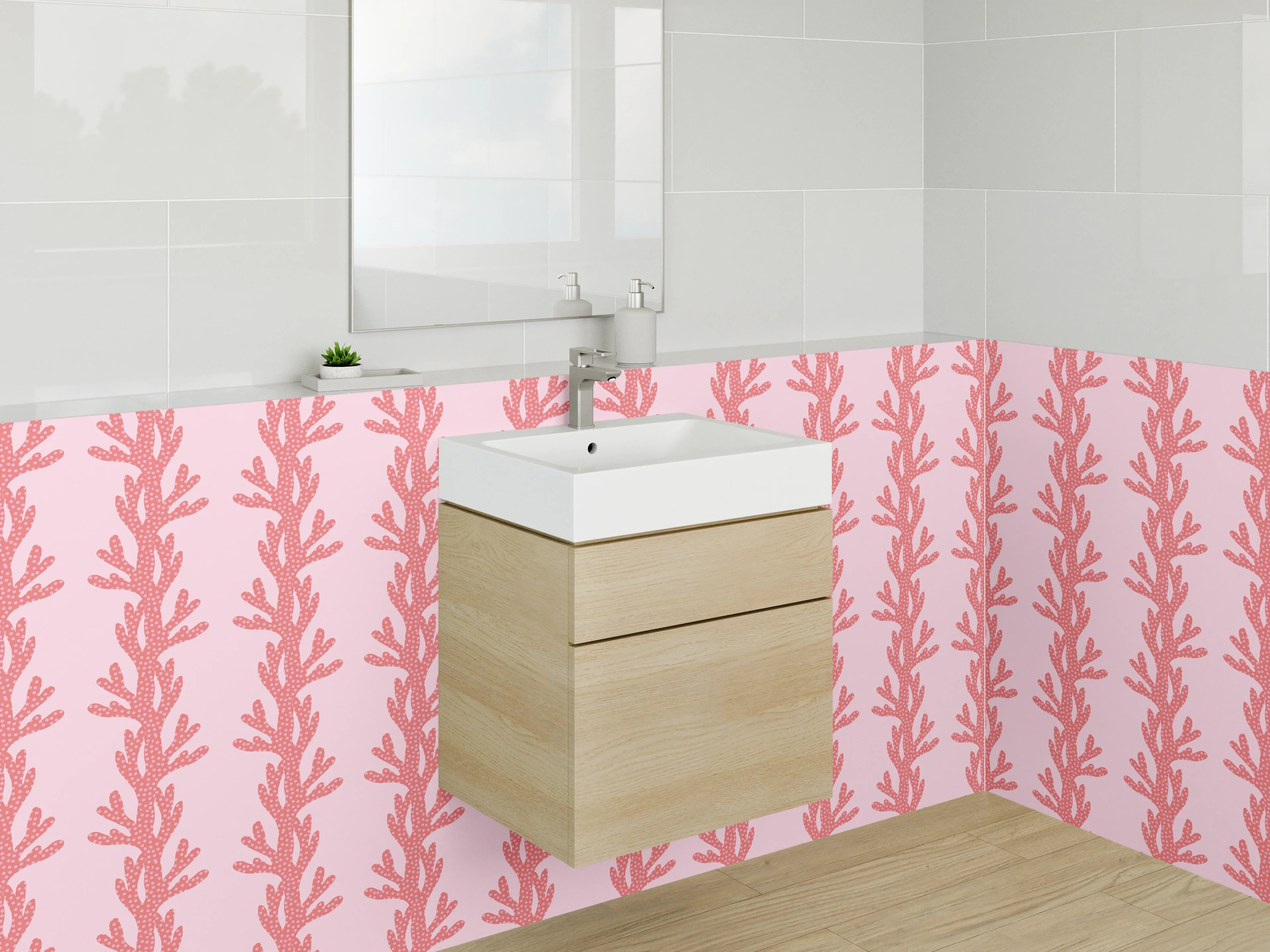 Waschbecken-Rückwand - Zartes Pflanzenmuster Rosa Rosa