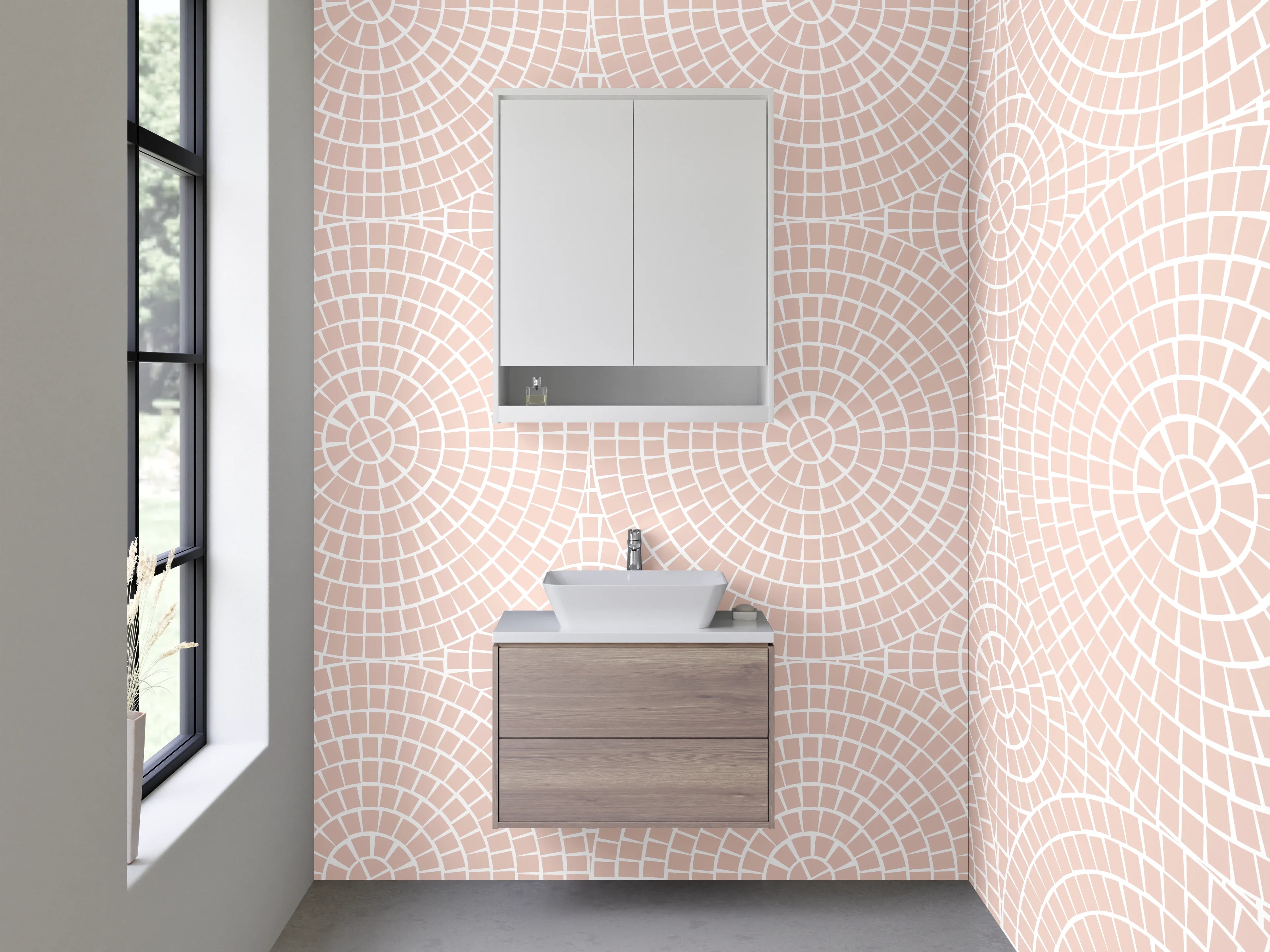 Waschbecken-Rückwand - Zartes Retro Muster Rosa Beige