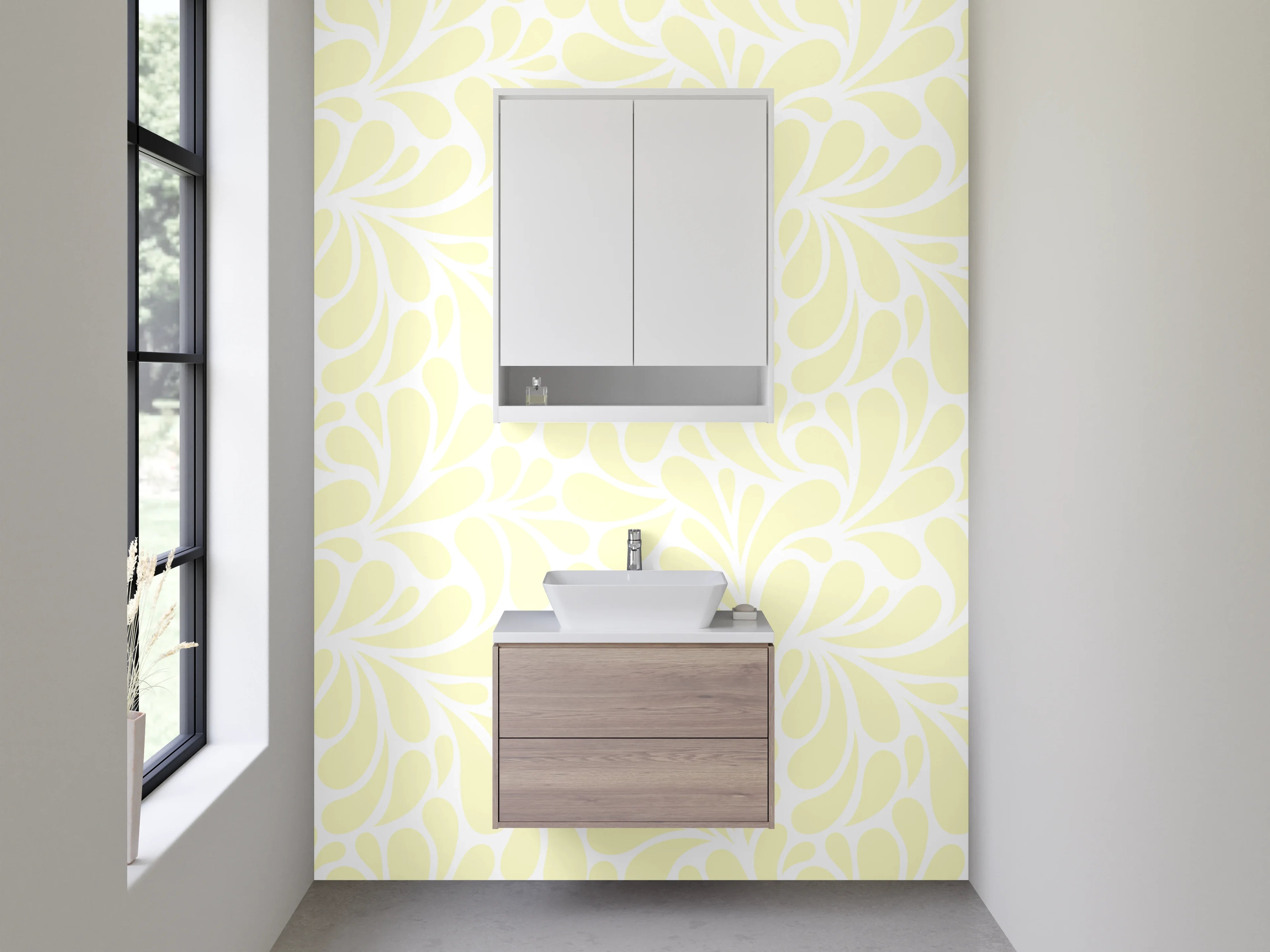 Waschbecken-Rückwand - Zartes florales Muster Beige Weiß