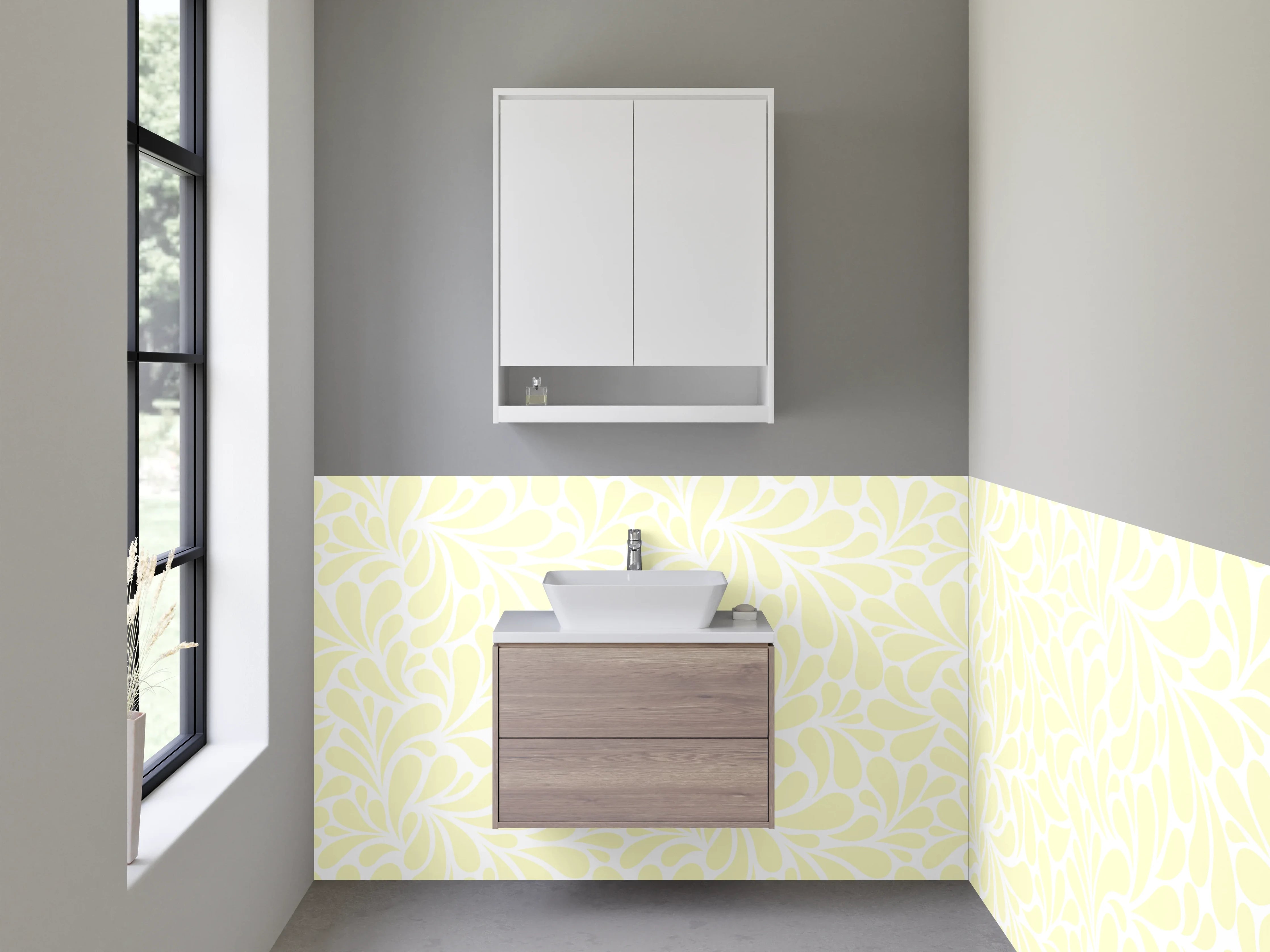 Waschbecken-Rückwand - Zartes florales Muster Beige Weiß