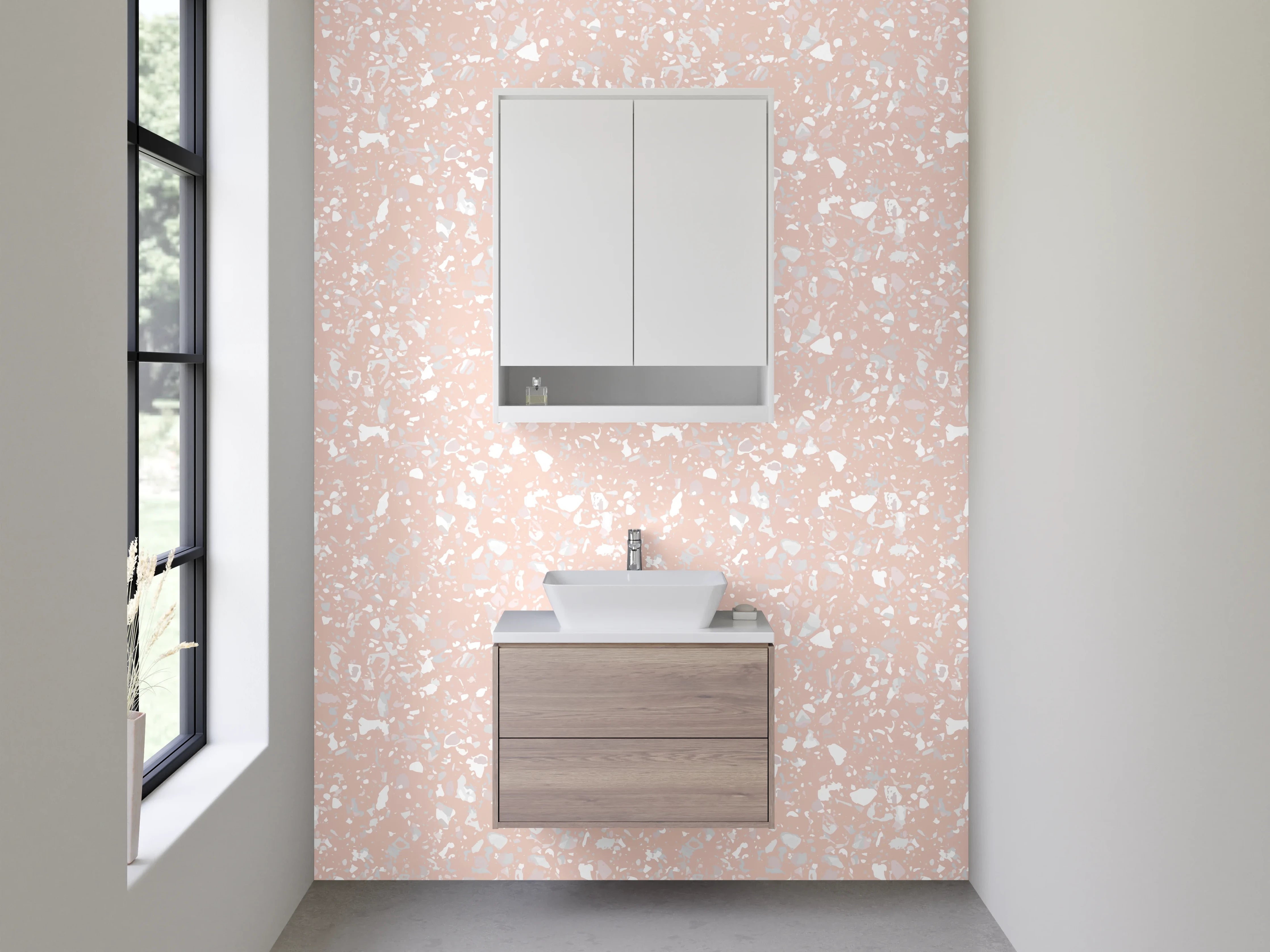 Waschbecken-Rückwand - Zartes florales Muster Rosa Weiß