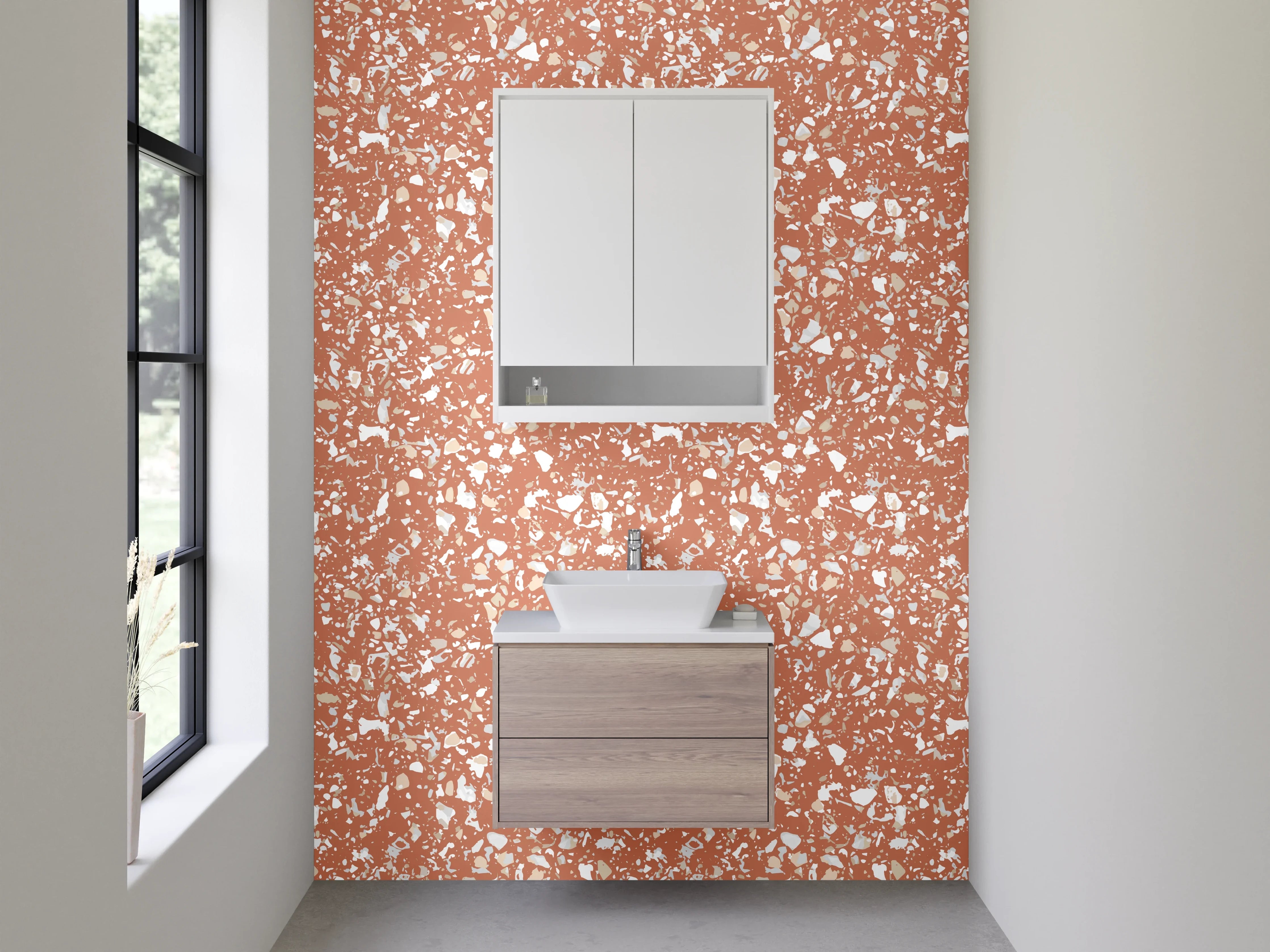 Waschbecken-Rückwand - Zartes florales Retro-Muster rostrot