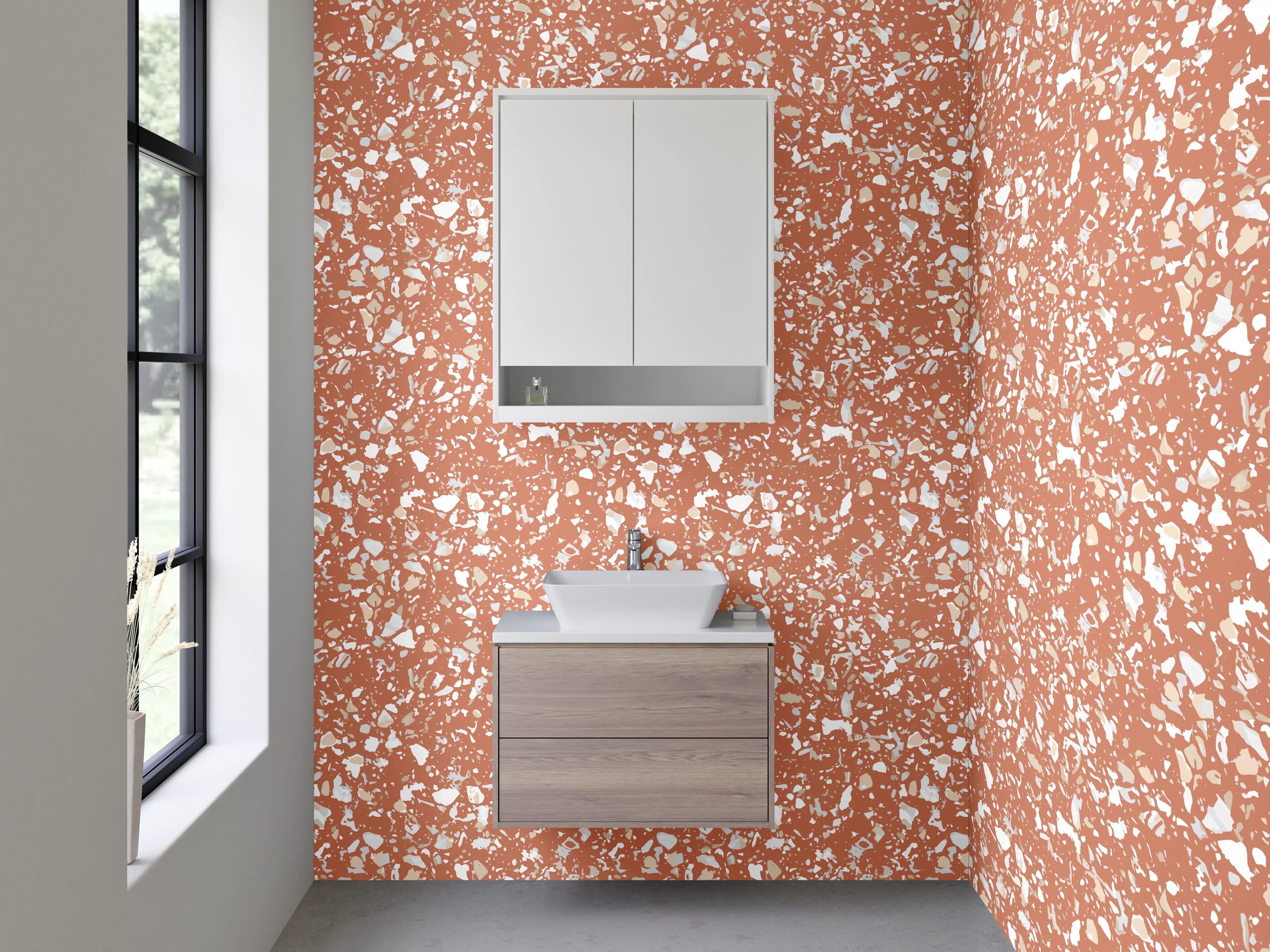 Waschbecken-Rückwand - Zartes florales Retro-Muster rostrot