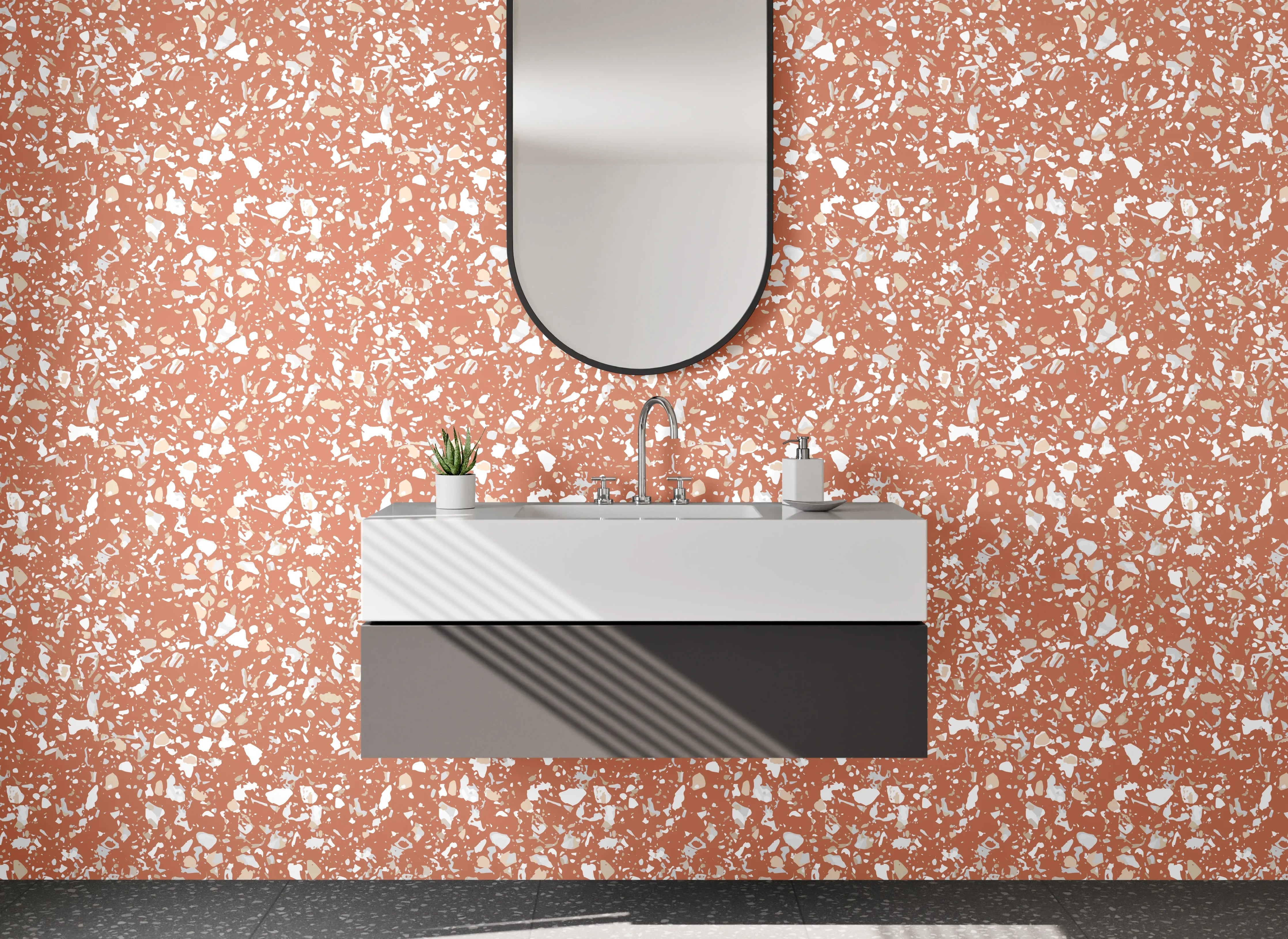 Waschbecken-Rückwand - Zartes florales Retro-Muster rostrot