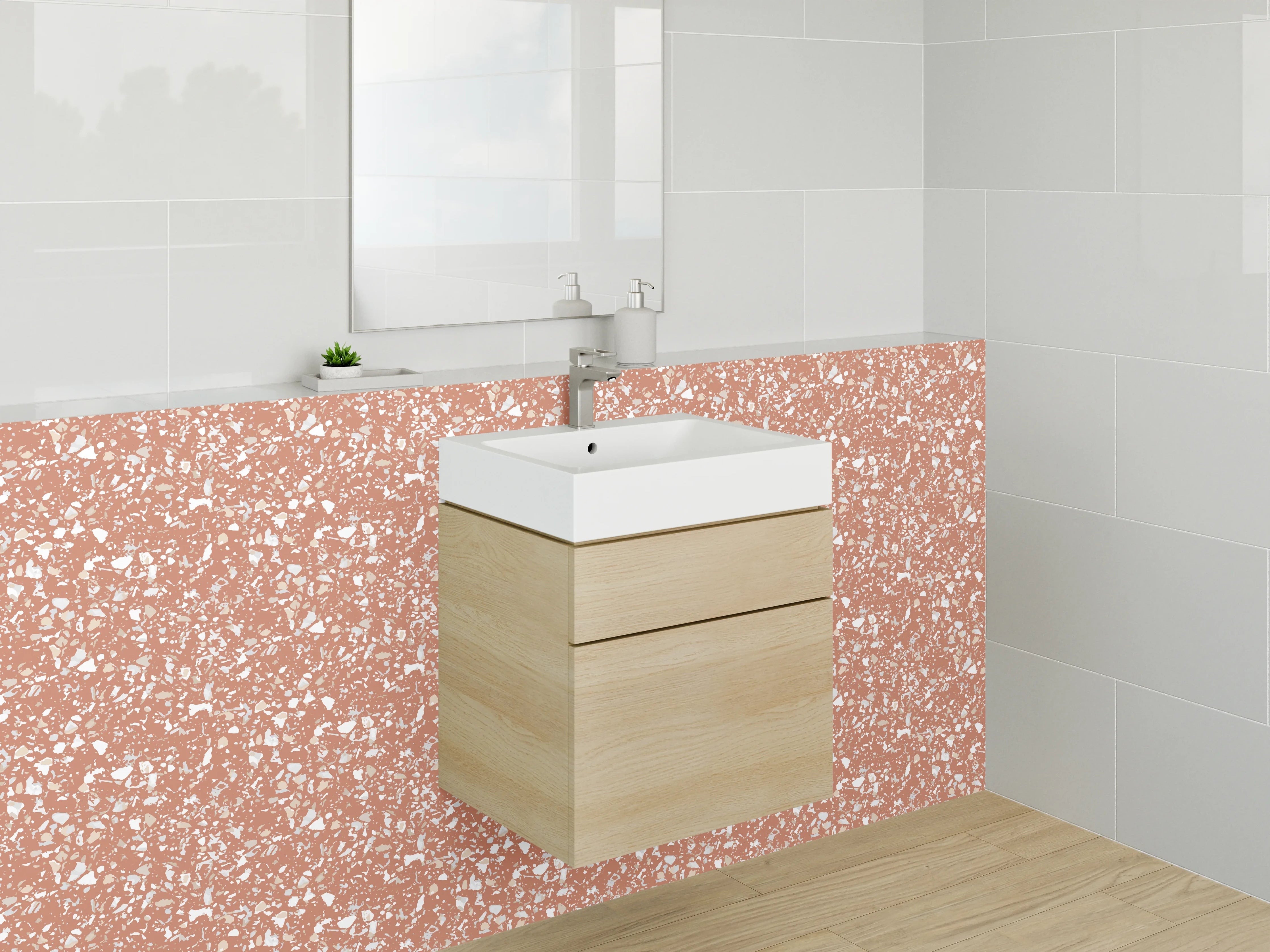 Waschbecken-Rückwand - Zartes florales Retro-Muster rostrot