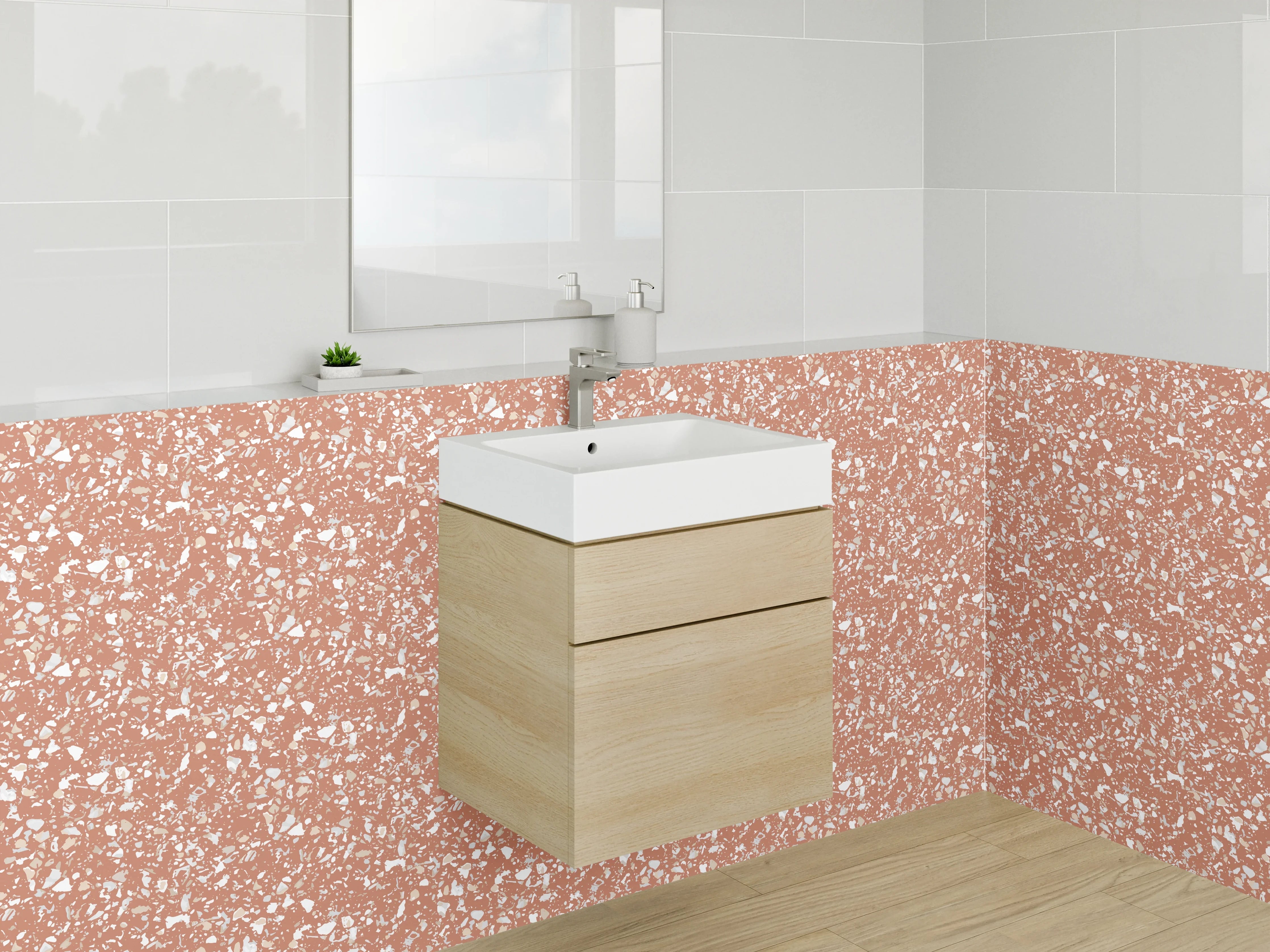 Waschbecken-Rückwand - Zartes florales Retro-Muster rostrot