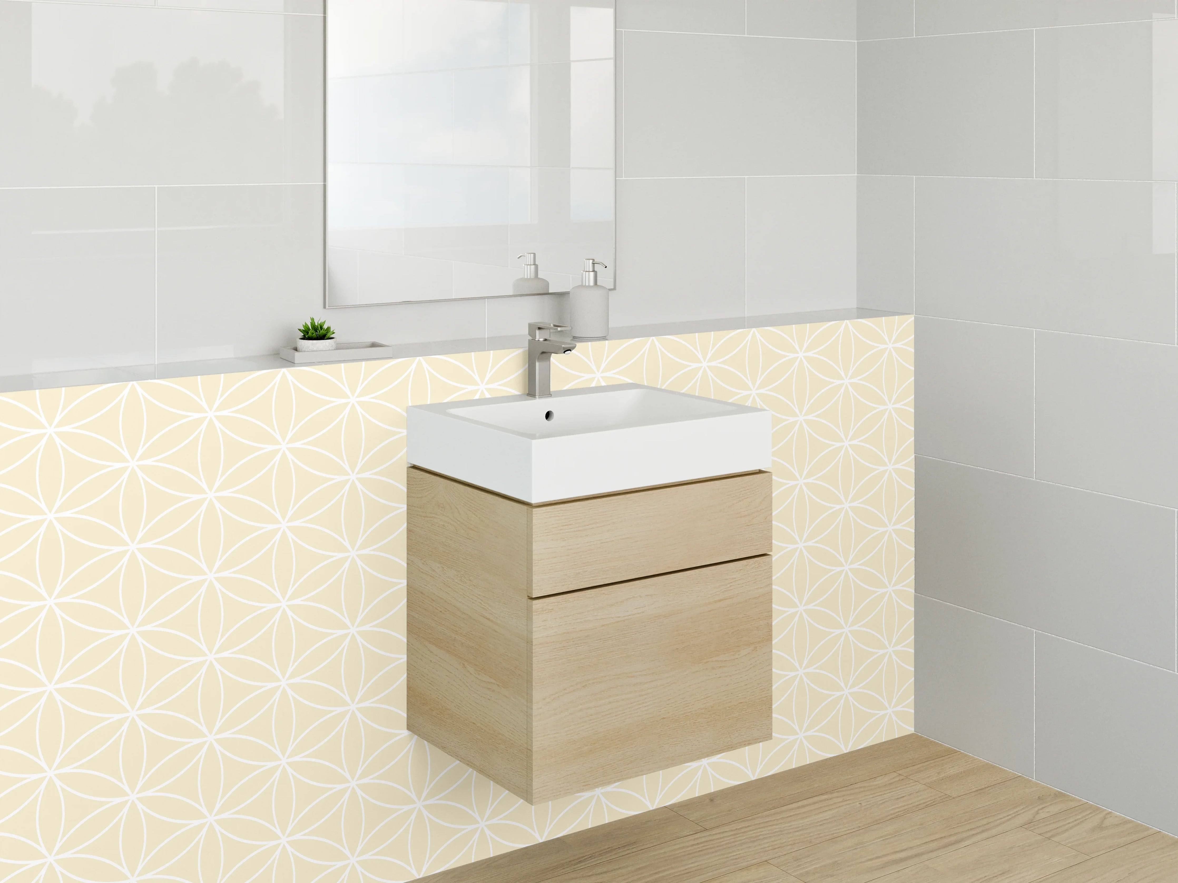Waschbecken-Rückwand - Zartes geometrisches Muster Beige