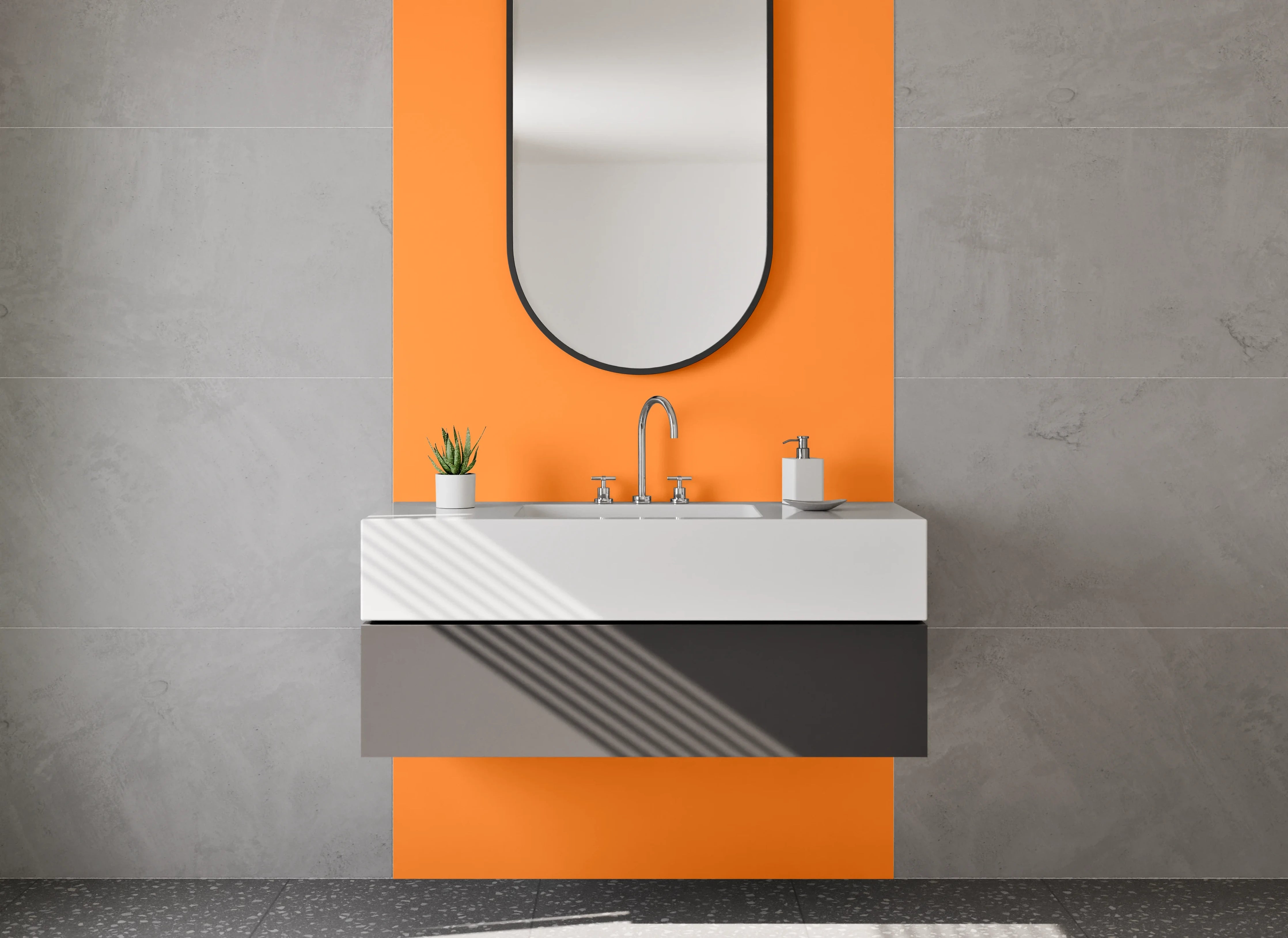Waschbecken-Rückwand - Zartgrau trifft Blassorange Eleganz