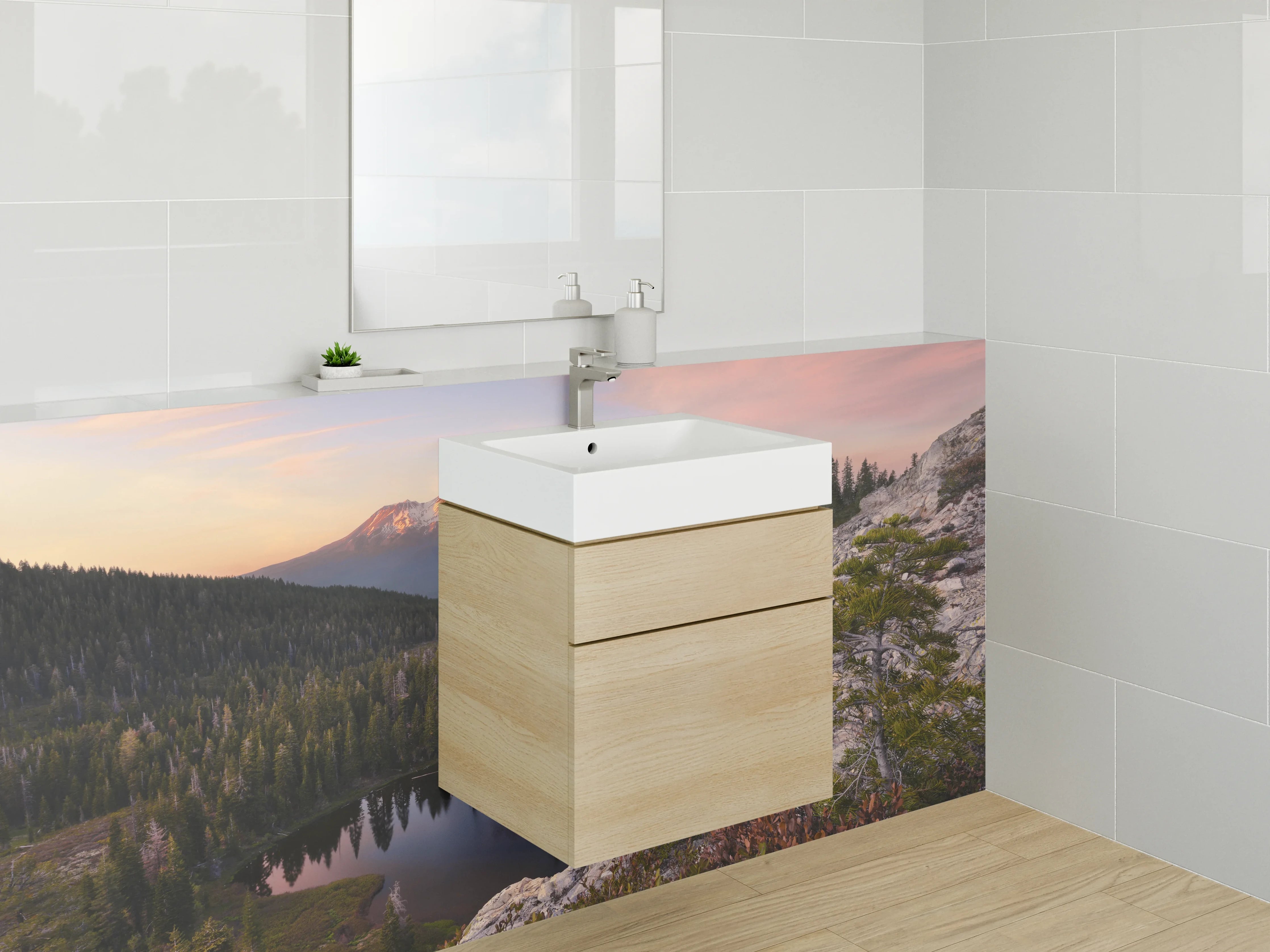 Waschbecken-Rückwand - Zeitlose Grau-Weiß Waschrückwand