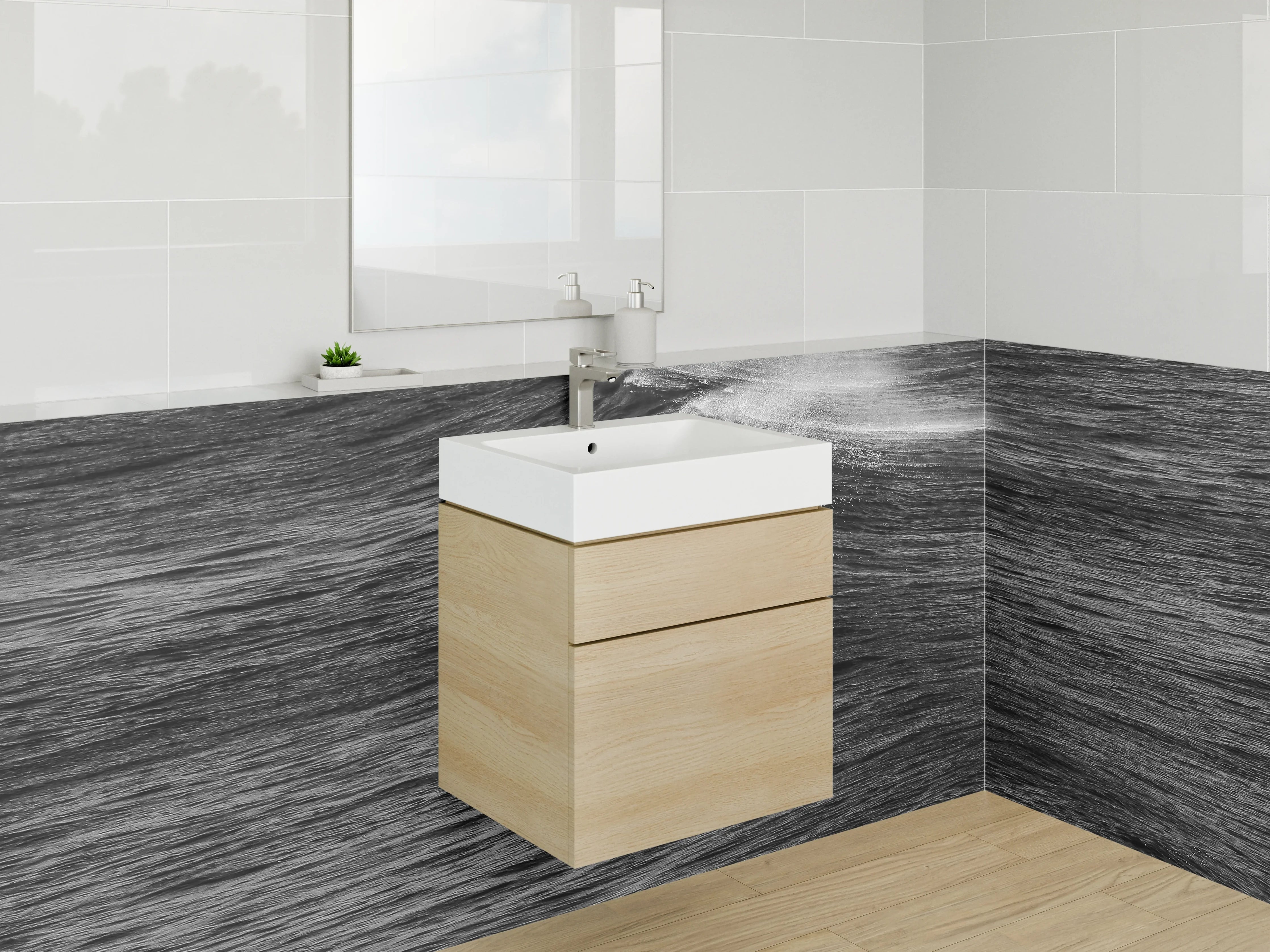 Waschbecken-Rückwand - Zeitlose Grautöne für moderne Bad-Rückwände