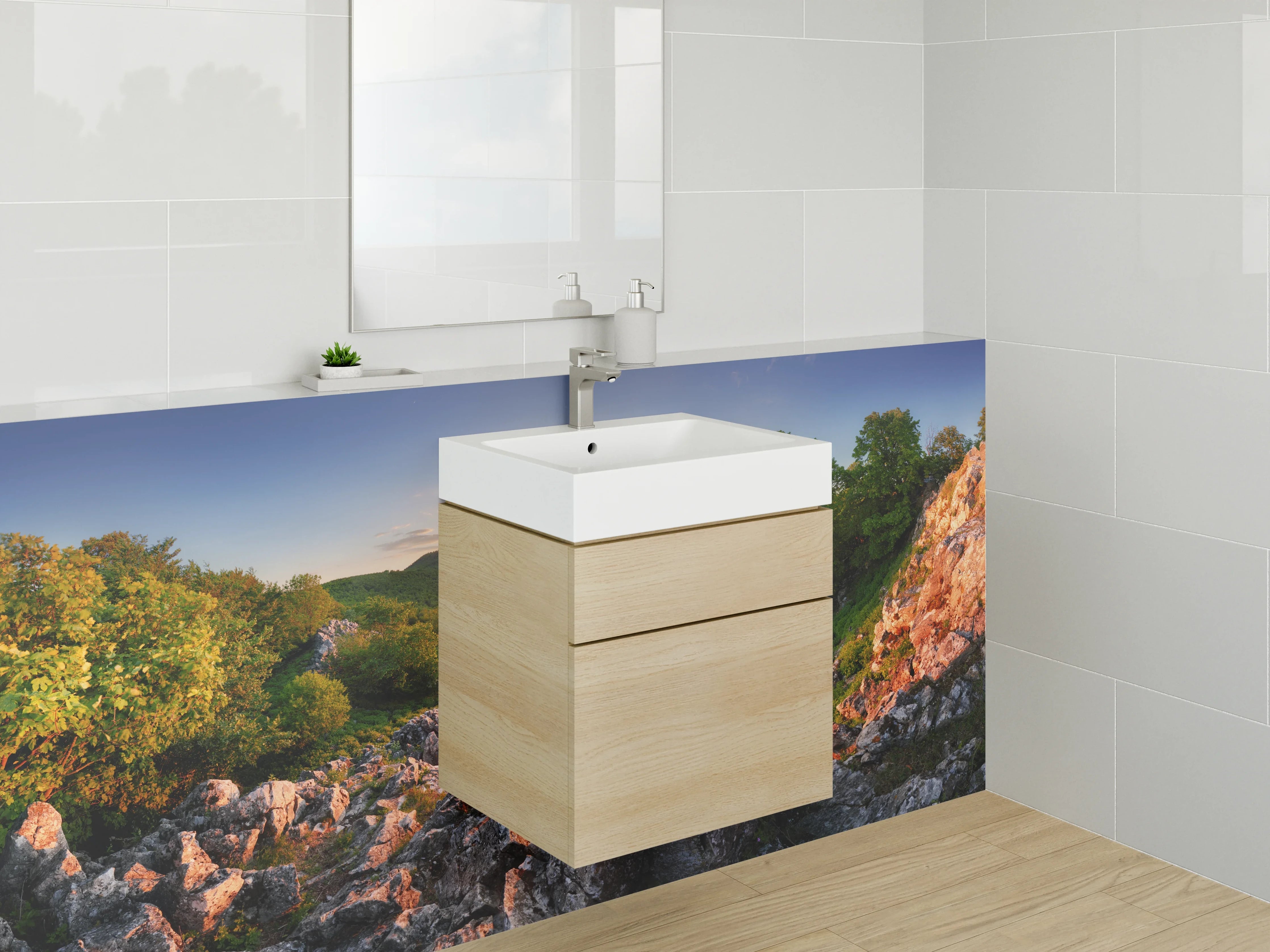 Waschbecken-Rückwand - Zeitlose Grauwaffen für Waschräume