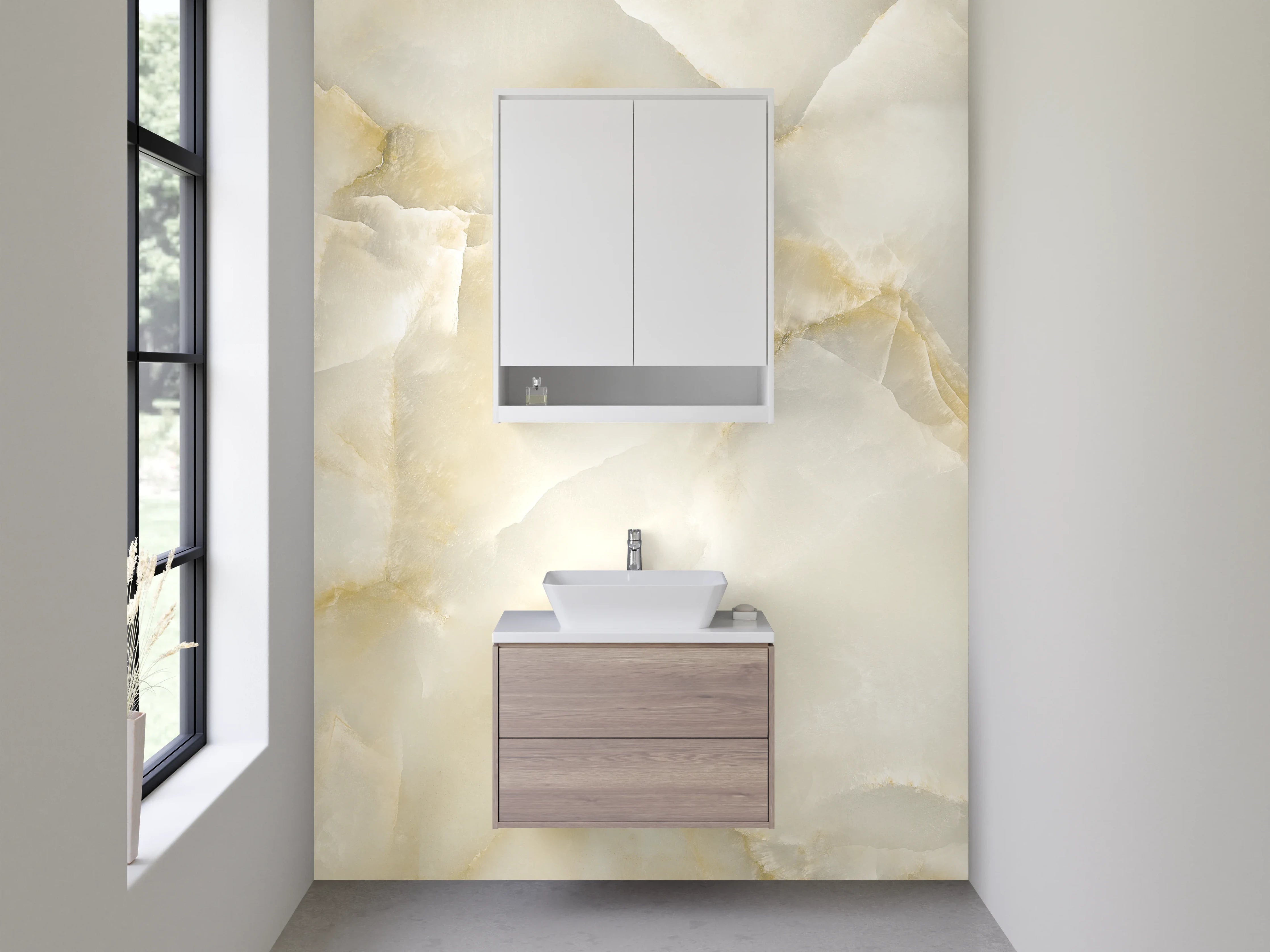 Waschbecken-Rückwand - Zeitlose Marmorästhetik: Weiß-Grau fürs Bad