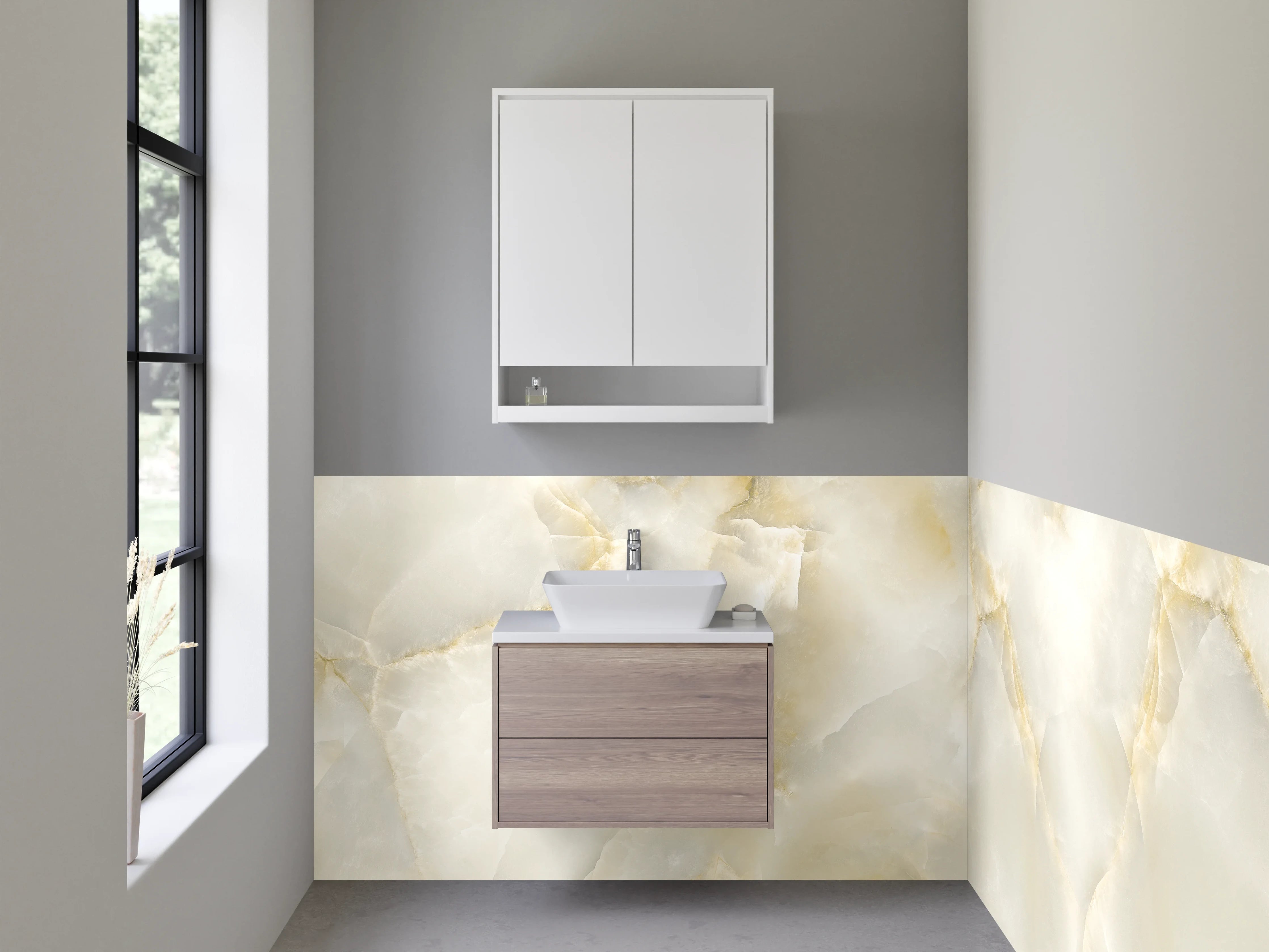 Waschbecken-Rückwand - Zeitlose Marmorästhetik: Weiß-Grau fürs Bad