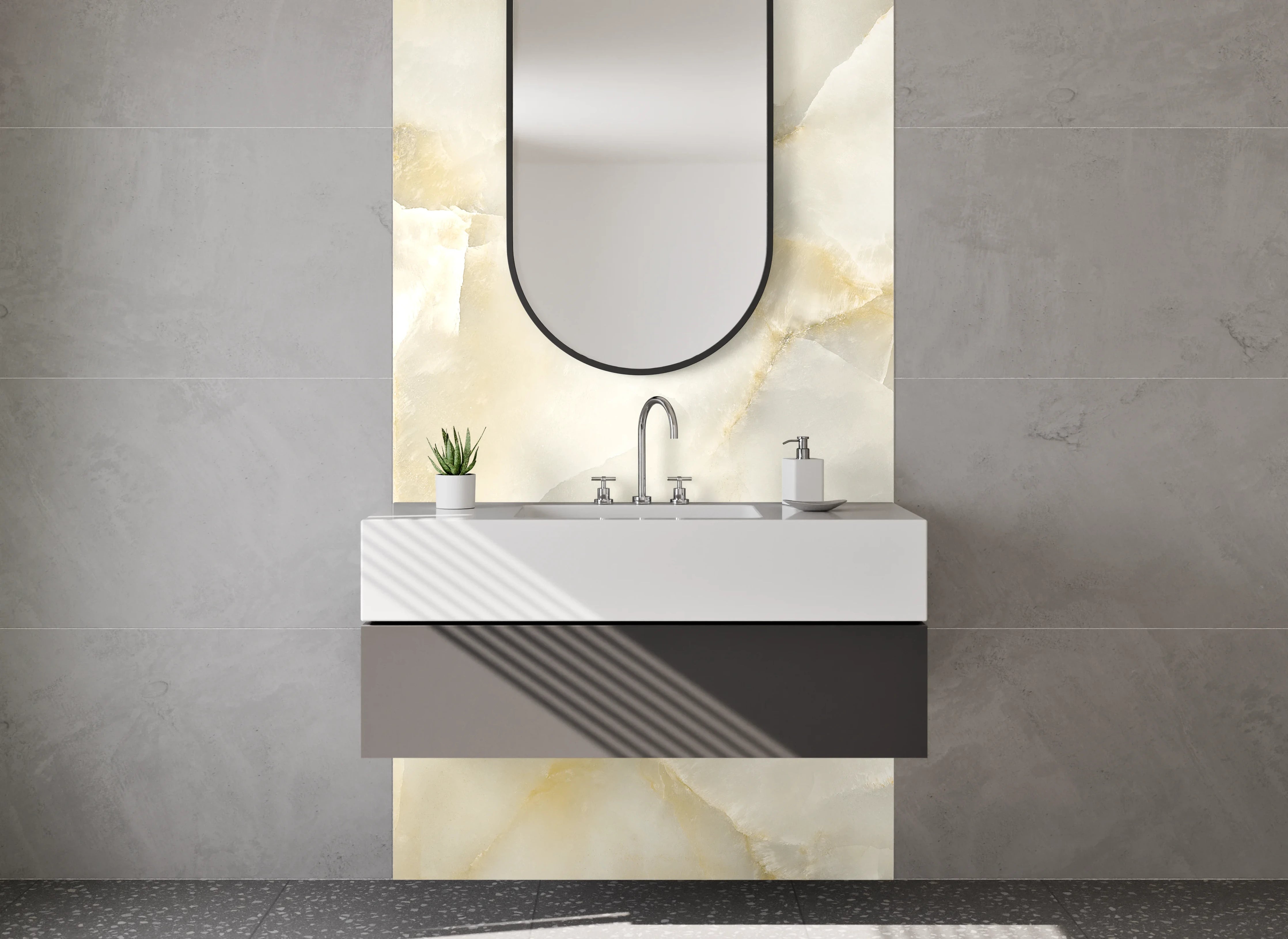 Waschbecken-Rückwand - Zeitlose Marmorästhetik: Weiß-Grau fürs Bad