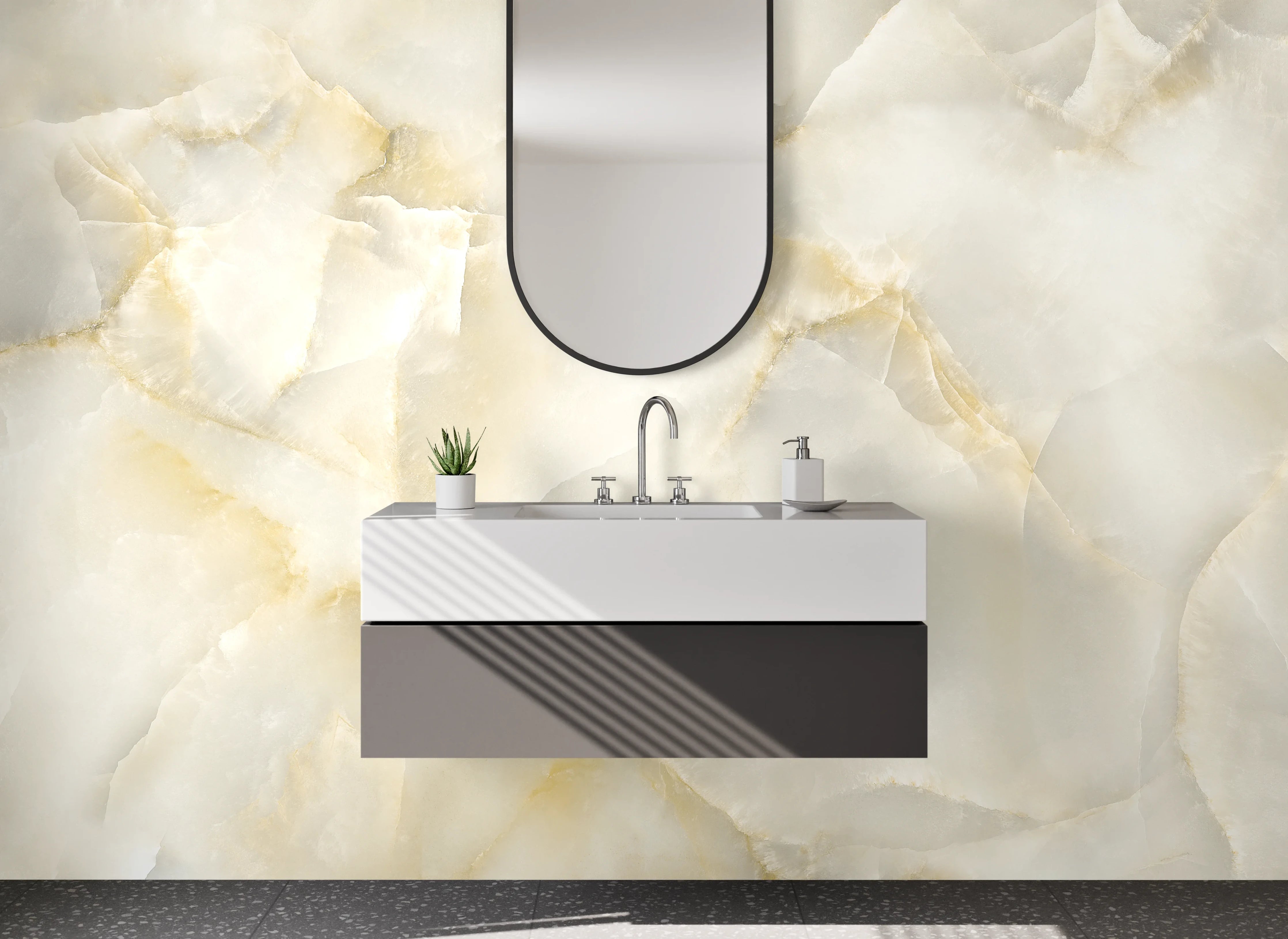 Waschbecken-Rückwand - Zeitlose Marmorästhetik: Weiß-Grau fürs Bad