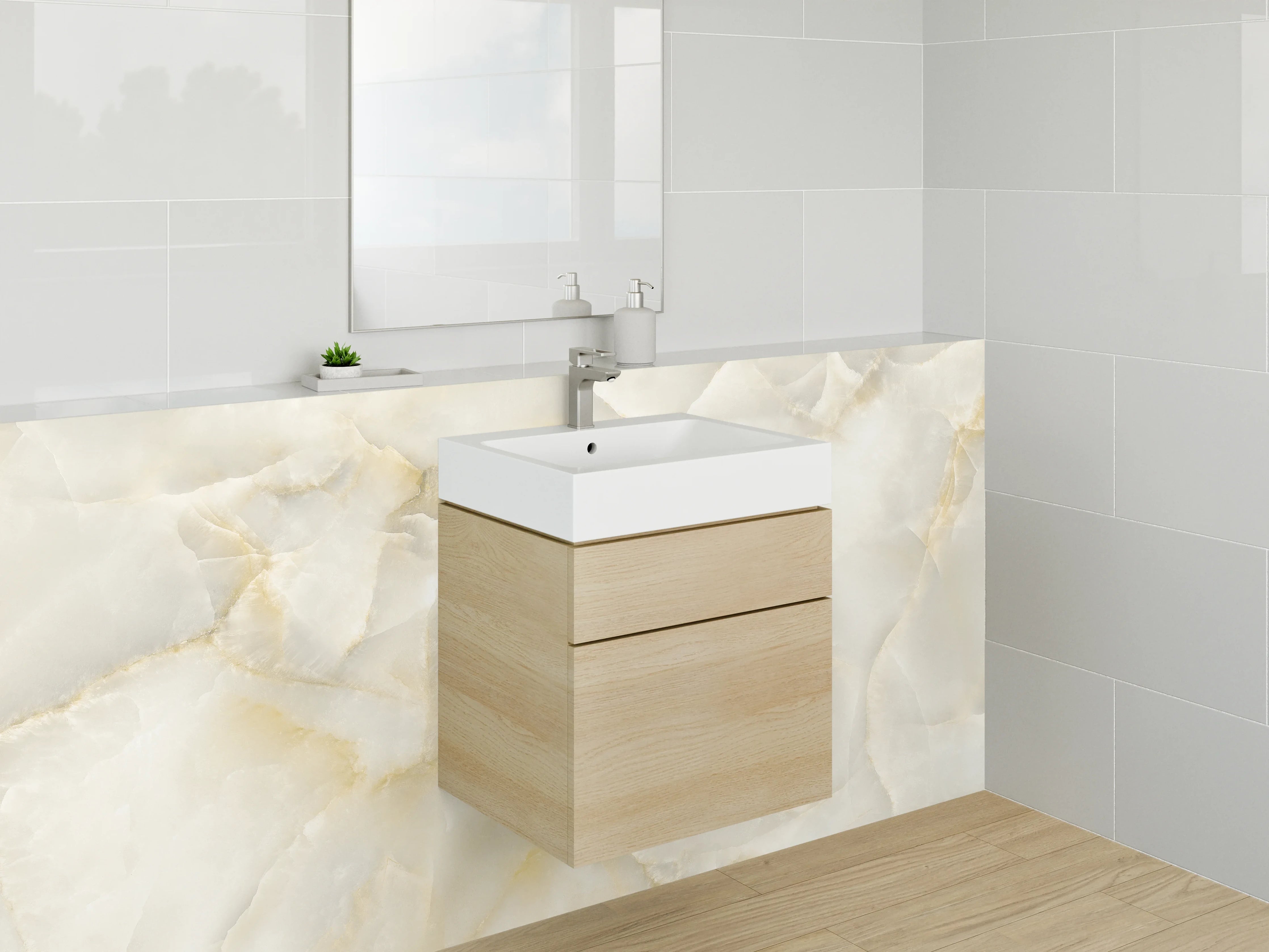 Waschbecken-Rückwand - Zeitlose Marmorästhetik: Weiß-Grau fürs Bad