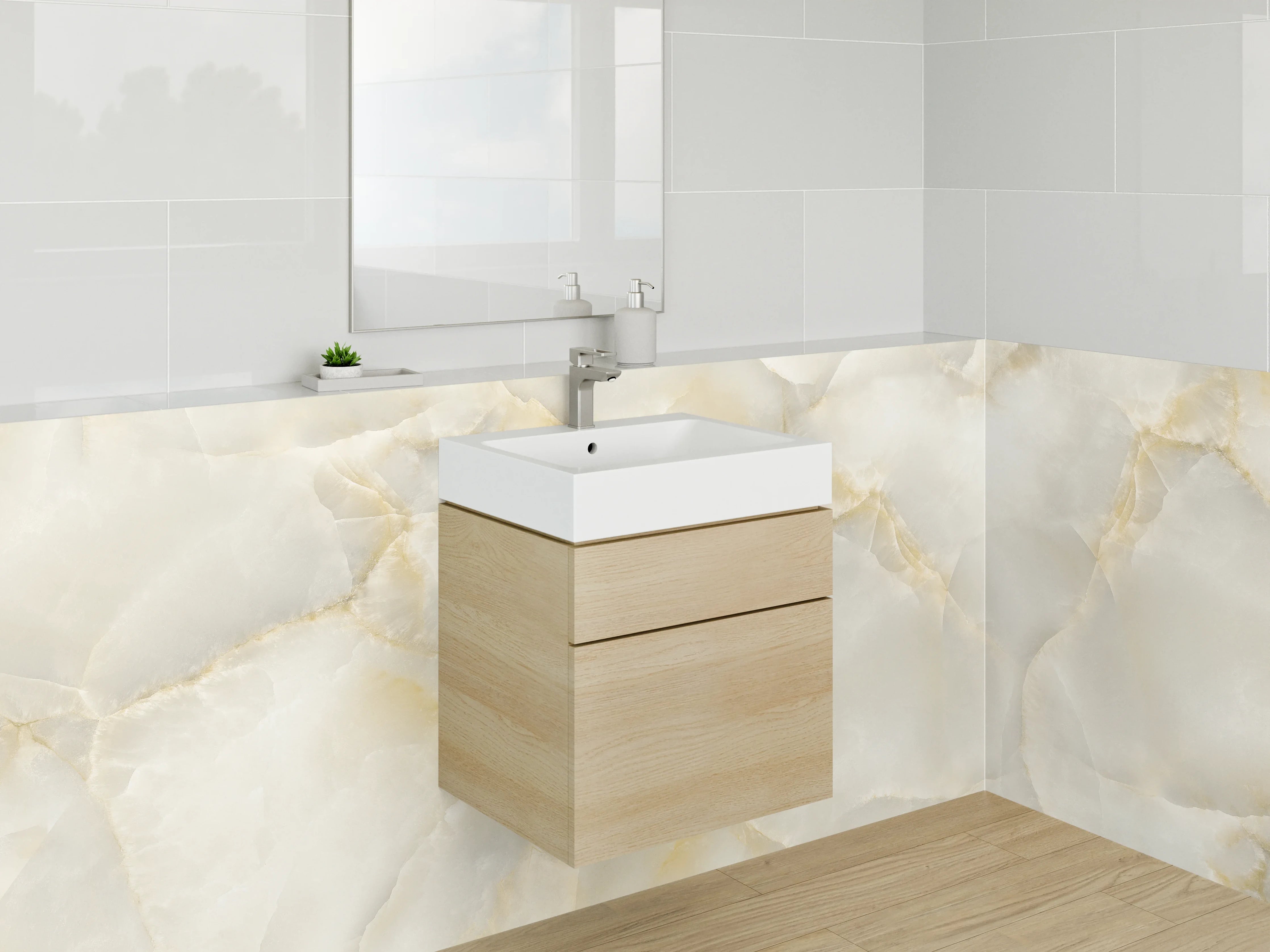 Waschbecken-Rückwand - Zeitlose Marmorästhetik: Weiß-Grau fürs Bad