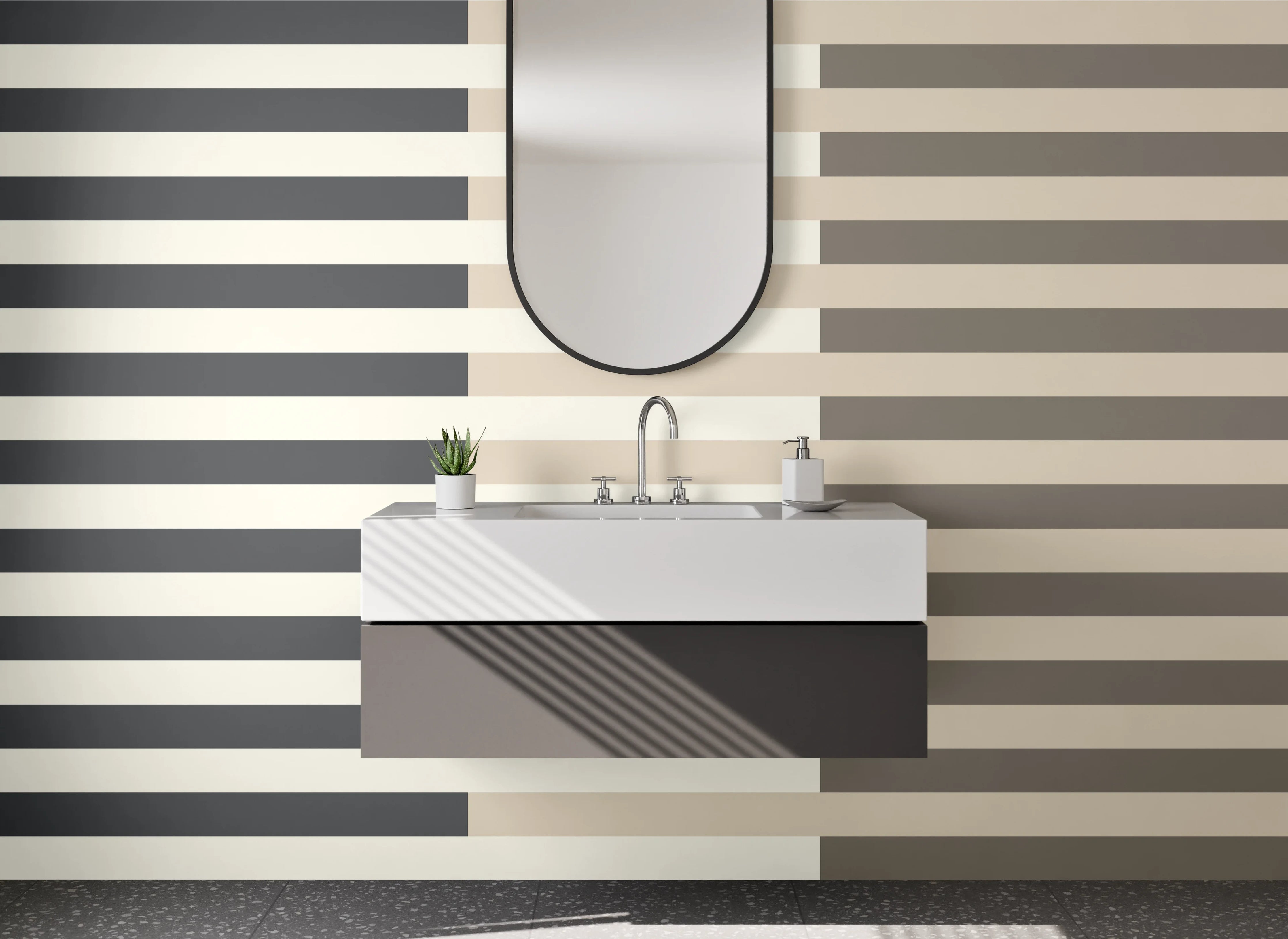 Waschbecken-Rückwand - Zeitlose Streifen in neutralen Tönen